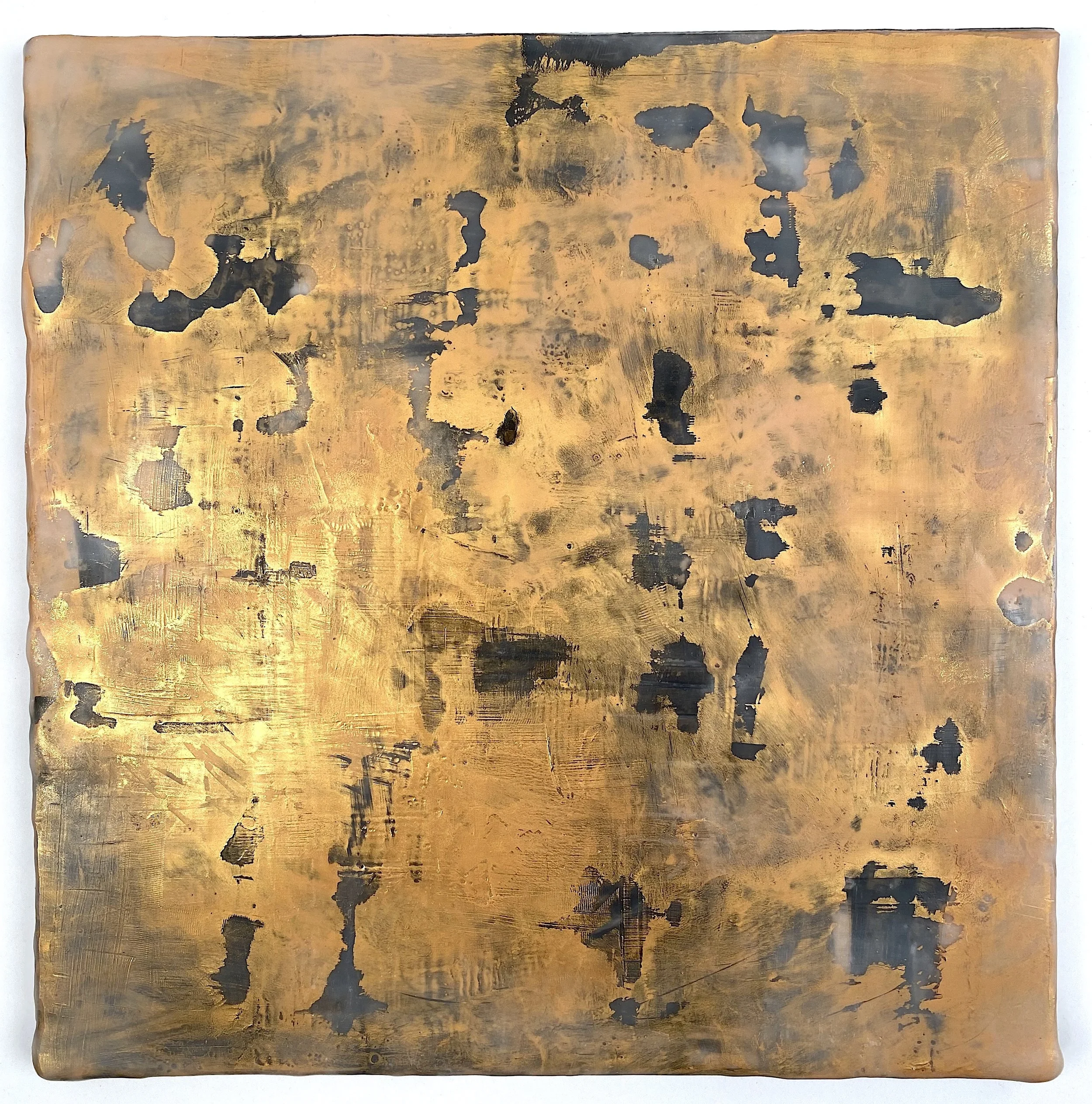 Gold Key, encaustic, charcoal, gouache, 12" x 12", 2022