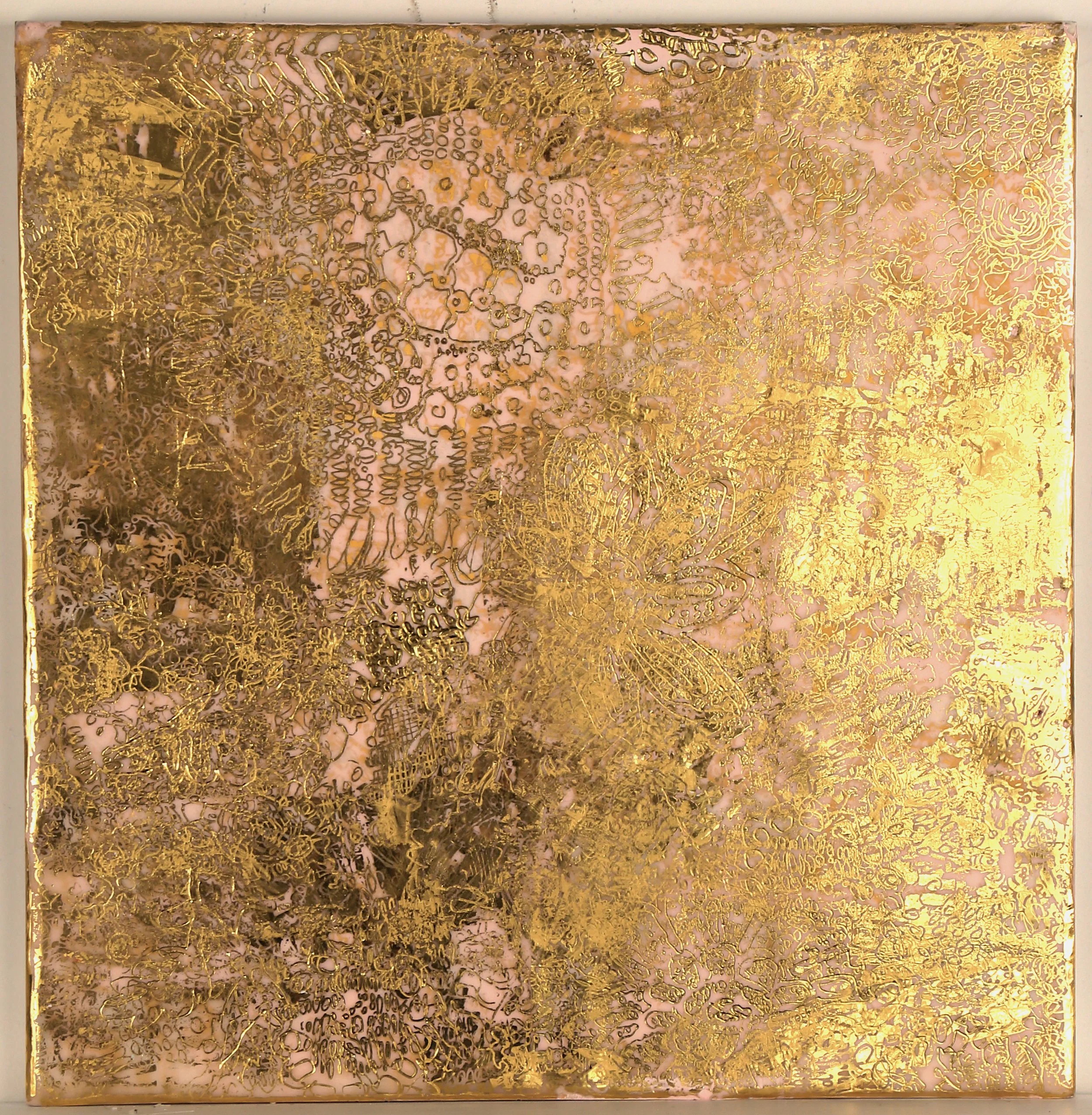 Flora, Encaustic, gouache, gold foil, 12" x 12", 2020