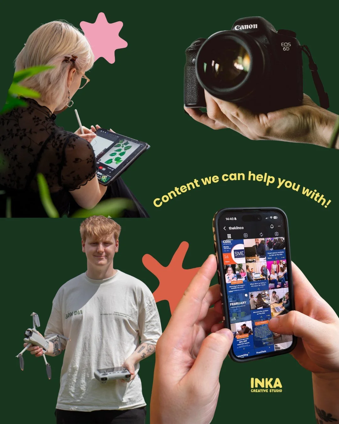 Content creating is one of our favourite things to do!

Whether you need social media content, photo/video of events, illustration work, marketing materials or more - we can help! 

Ongoing monthly support or just for a one-off, our team are here to 