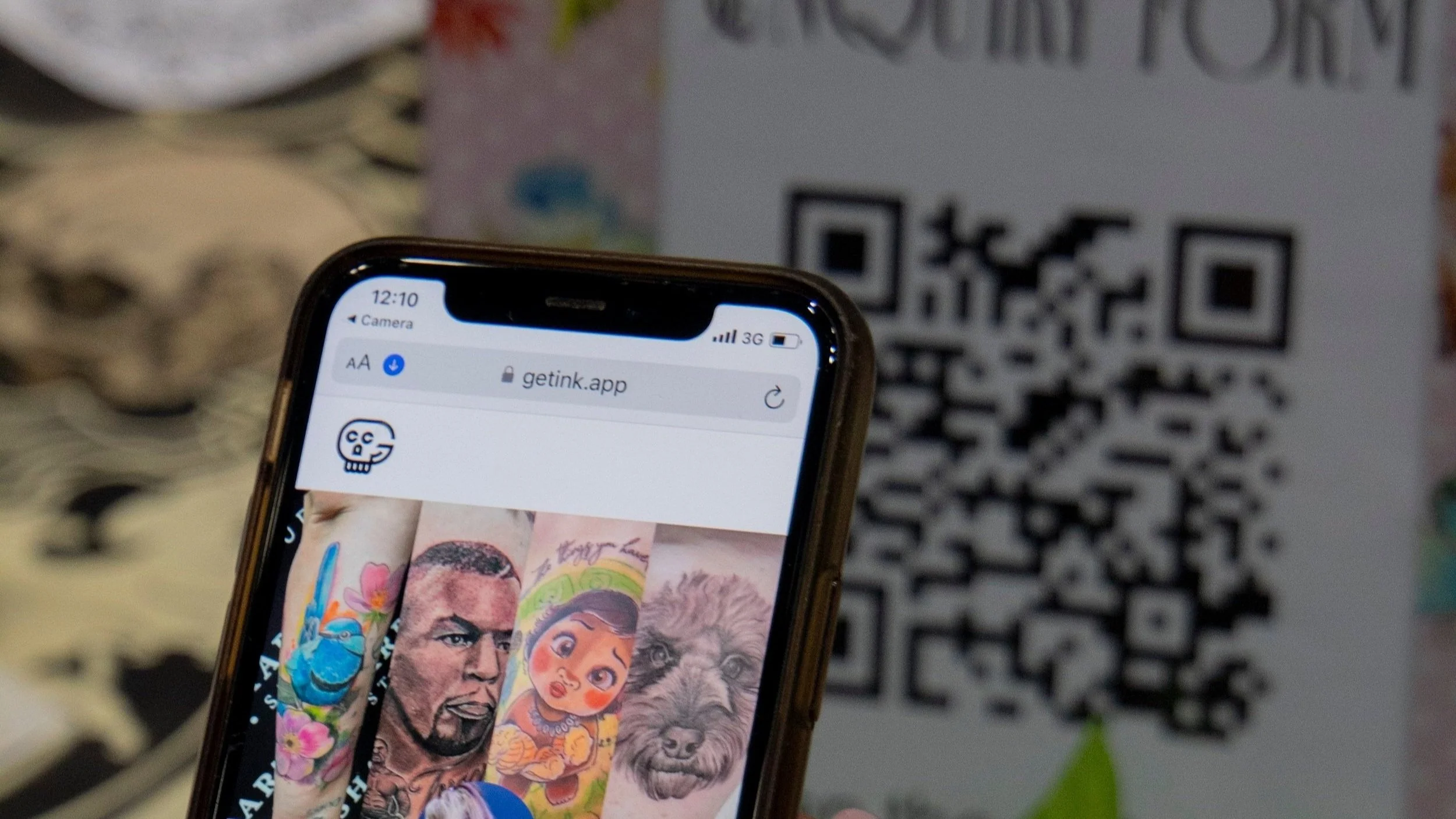Close up image of a phone scanning a QR code