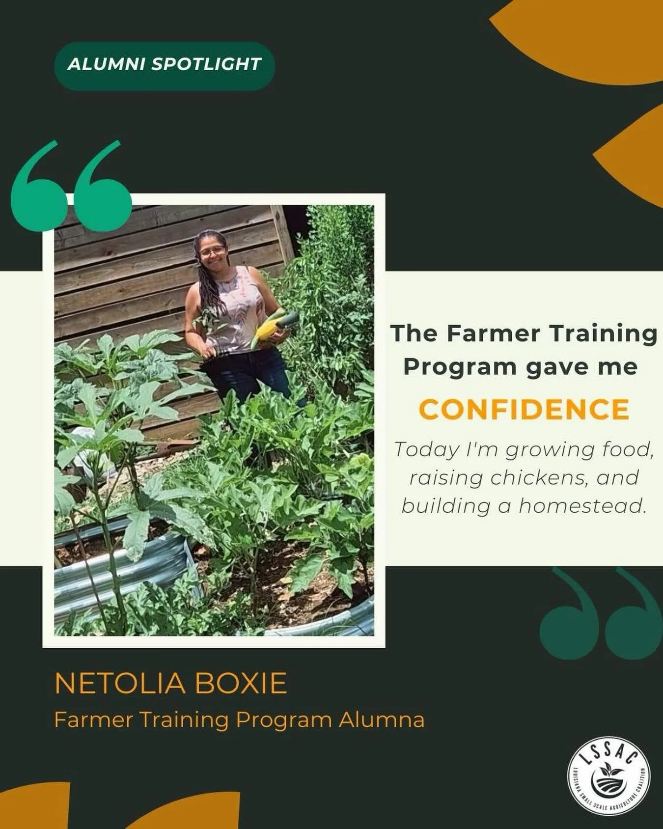 🌱 Alumni Spotlight: Netolia Boxie

With the right knowledge, support, and faith, Netolia turned a few seeds and a piece of land into something meaningful. Today, she&rsquo;s growing food, raising chickens, and building a homestead that helps provide