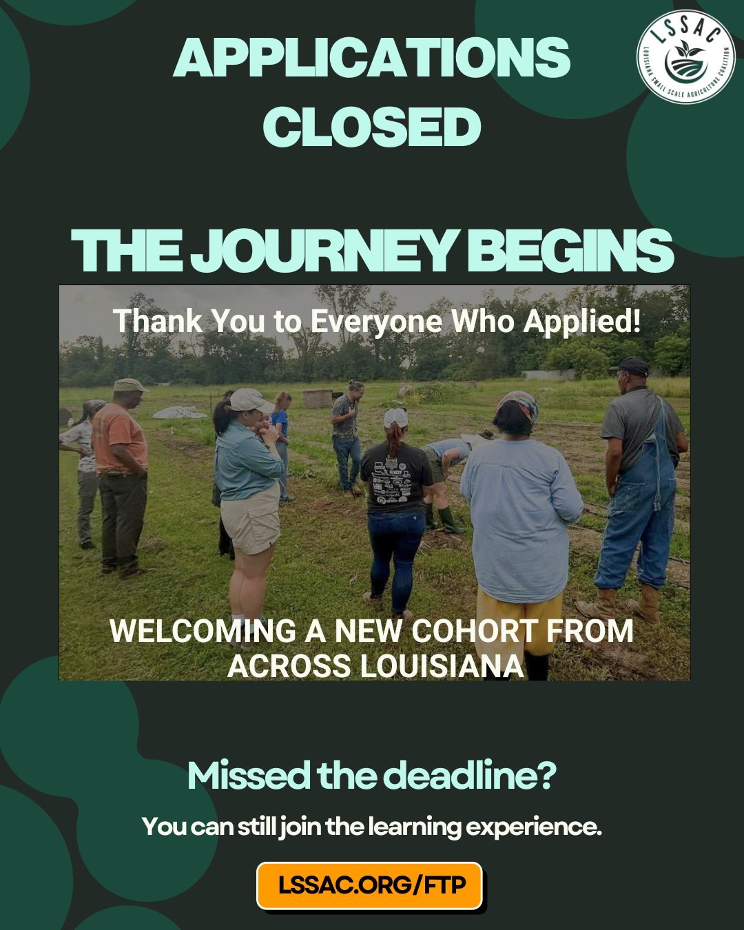 The journey begins.🌱

Thank you to everyone who applied for the 2026 Farmer Training Program! We're excited to welcome a new cohort of growers, gardeners, and community leaders from across Louisiana.

Missed the application deadline? You can still p