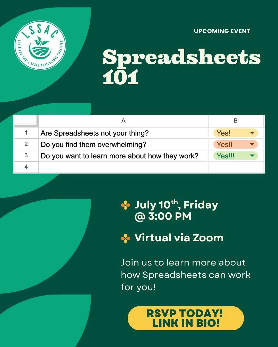 📊 Join us to learn how spreadsheets function and how to make them work for you! 

💻 This collaborative beginner level session will go over the basic features of Google Sheets. Along the way we'll answer any questions you have and at the end we'll h