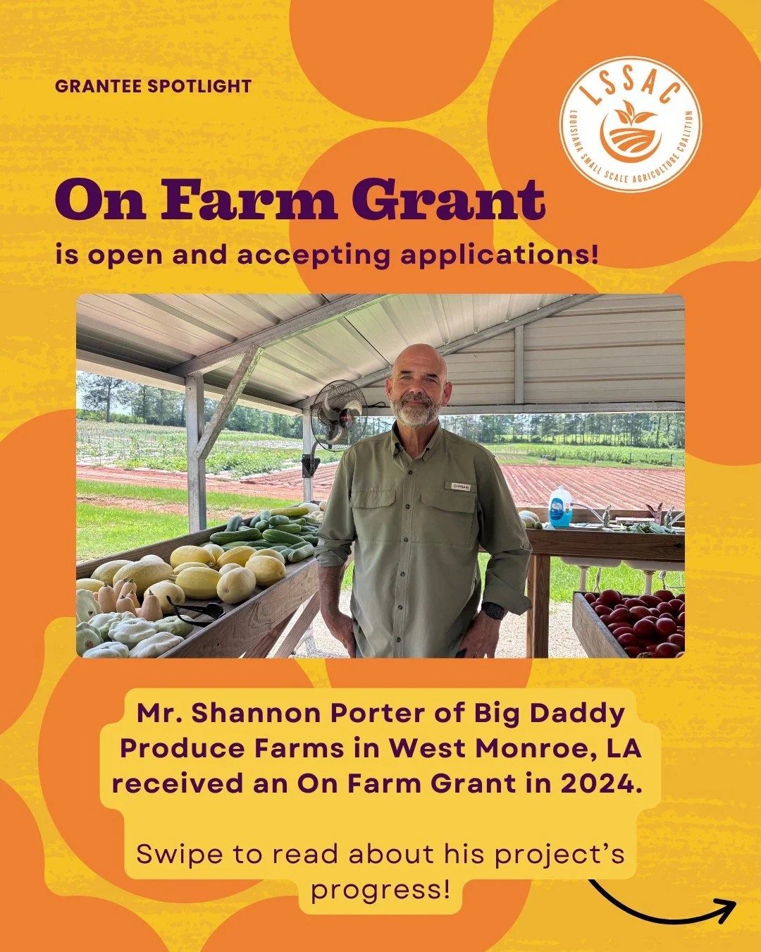 🍅 On Farm Grants are open and accepting applications! Hear from past grantee, Mr. Shannon Porter of Big Daddy Farms, about his project! 

Apply, learn more, and request help at the link in our bio! 

Happy Growing! 🌱