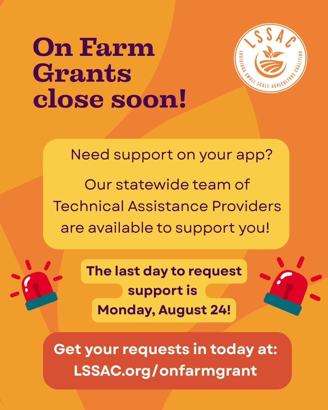 Technical Assistance is available for your On Farm Grant Application!  The last day to request support is Monday, August 24th! 

Head to our website to learn more about the grant and request support today - link in our bio! 🥕