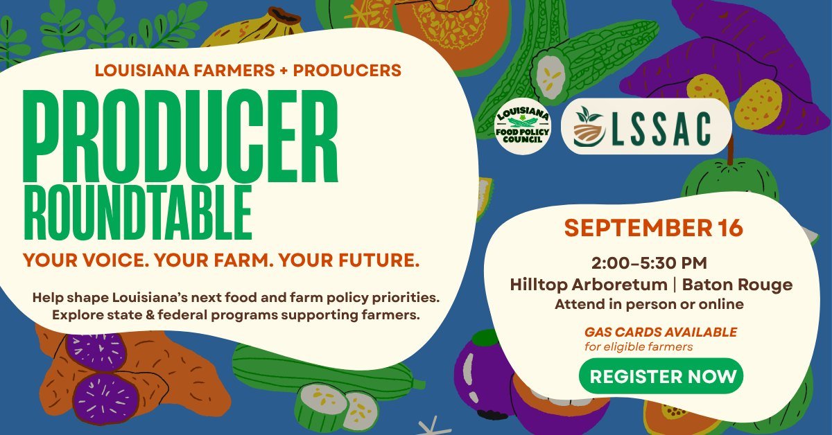 🌾 TODAY&rsquo;S THE DAY, Louisiana producers!

The Producer Roundtable starts at 2 PM, and there&rsquo;s still time to join the conversation.

Farm Bill updates. Federal programs. Policy developments. Live Q&amp;A. And most importantly, a space for 