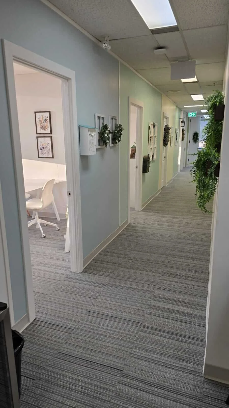 assessment office hallway with colourful calm decoration