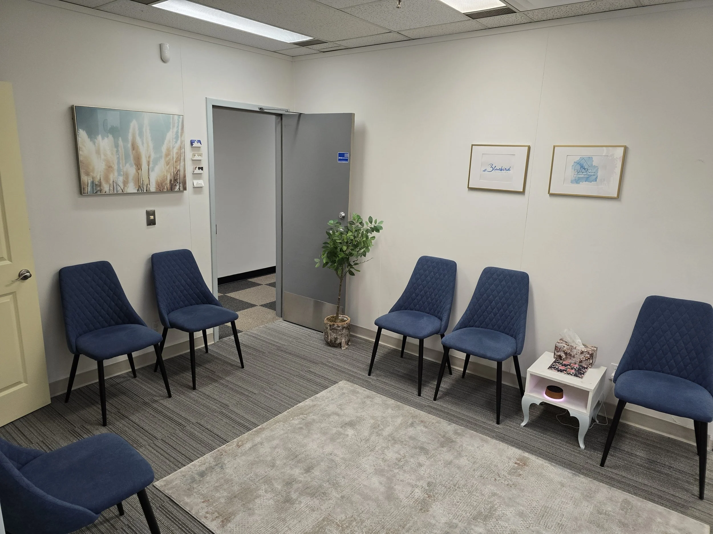 Reception entrance at Embark Psychology Calgary clinic with a bright and welcoming atmosphere