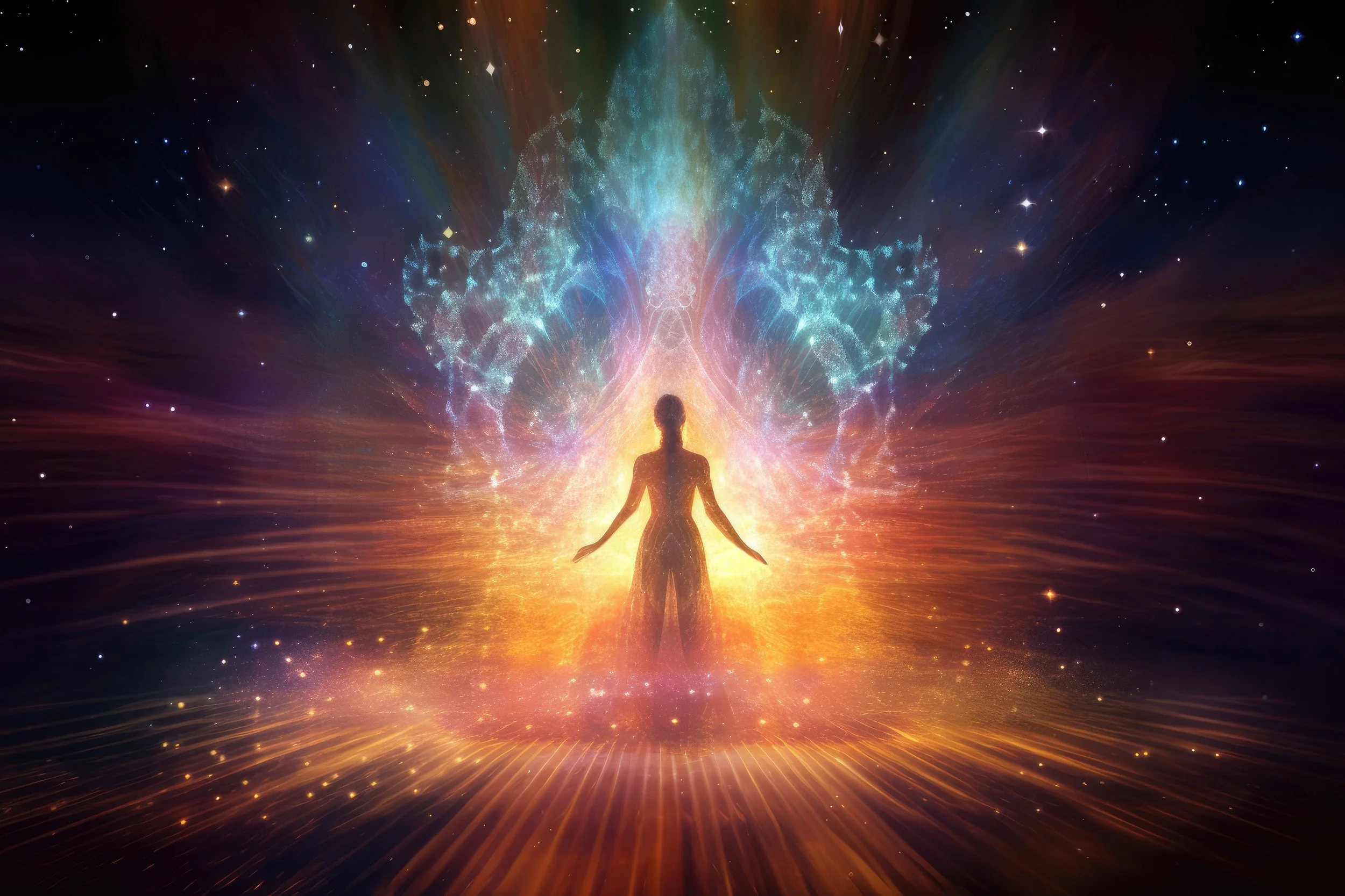Woman standing in powerful energy moving beyond her limits.