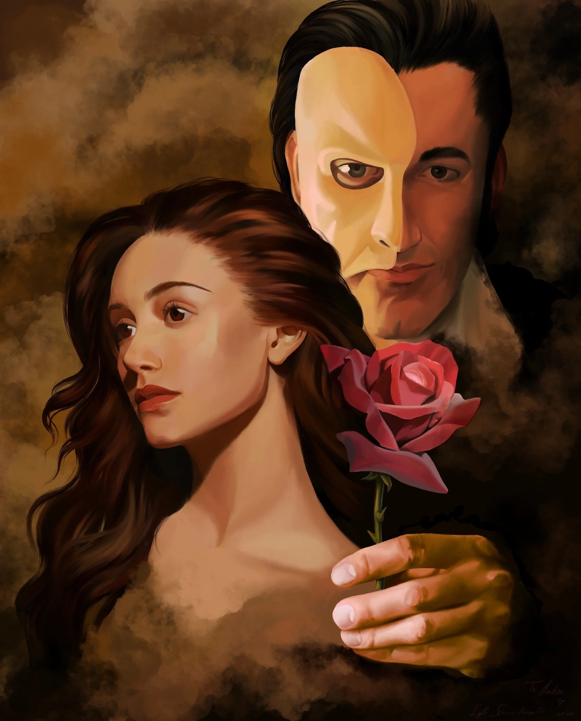 digital painting, phantom of the opera painting, rose paining, portrait painting