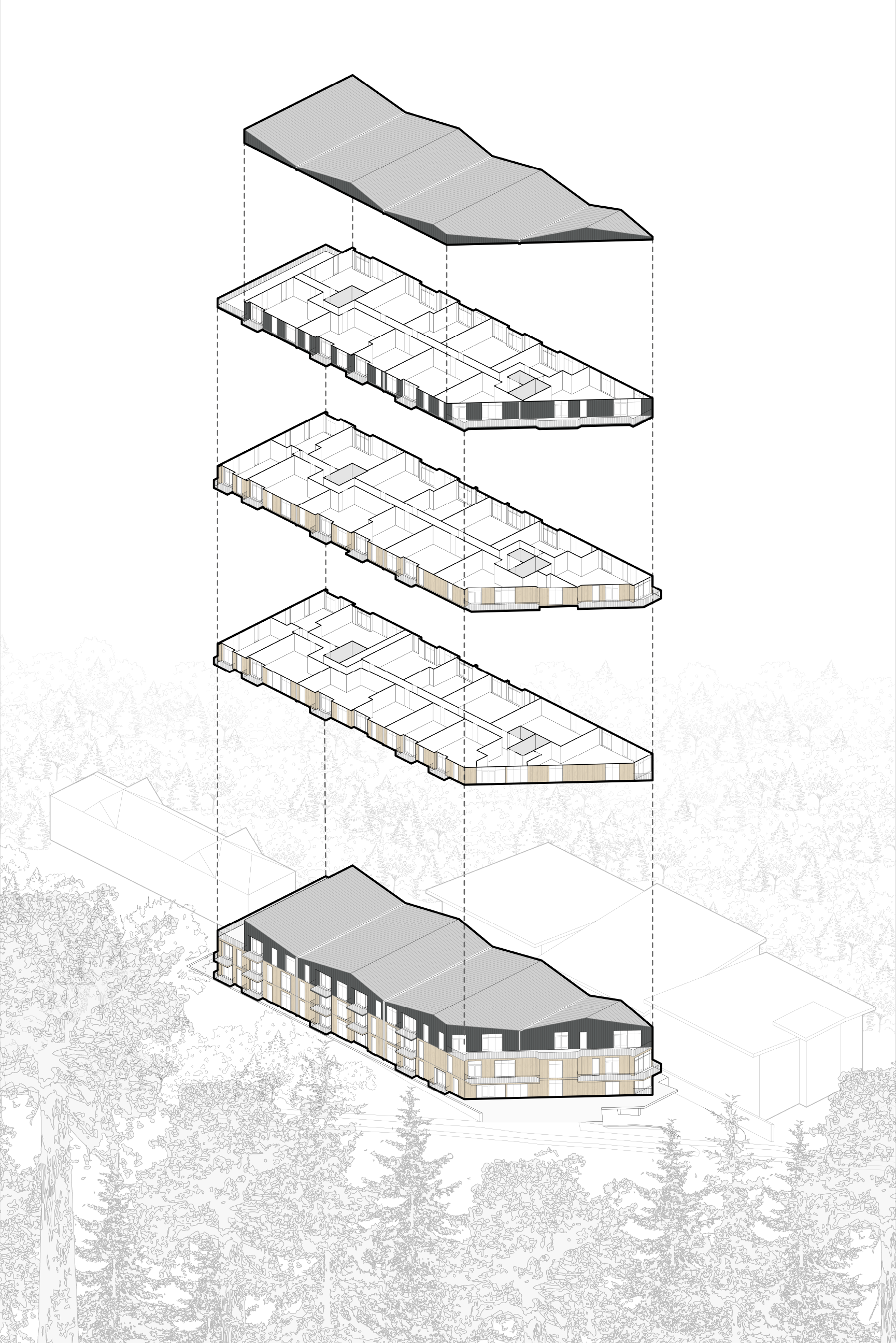 Corlett Condos Multi-Unit Residential Gibsons BC British Columbia Architecture West-Coast Architecture Massing Axonometric Axo Exploded Axonometric