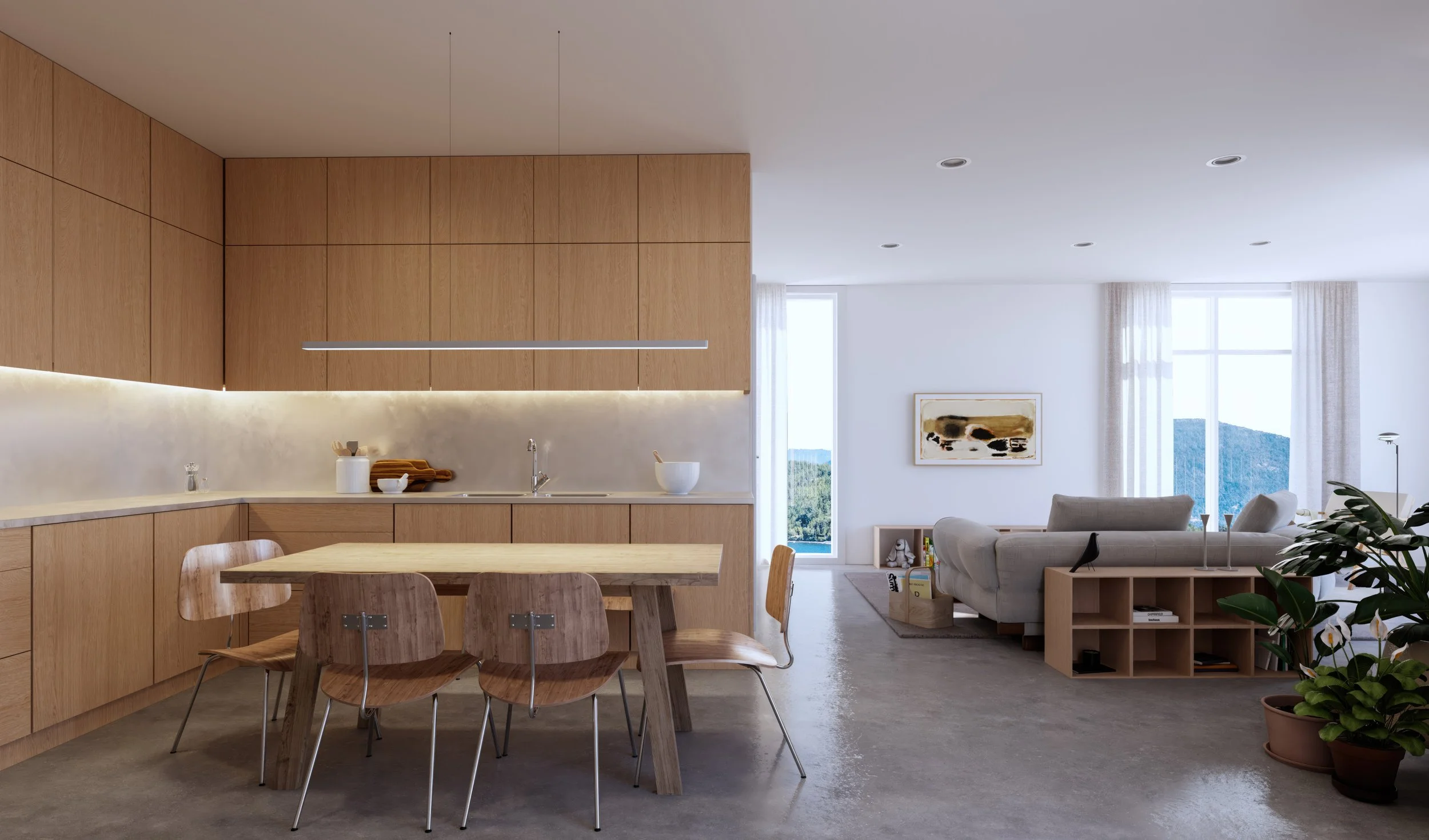 Corlett Condos Multi-Unit Residential Gibsons BC British Columbia Architecture West-Coast Architecture Interior Render Modern Interior Furniture