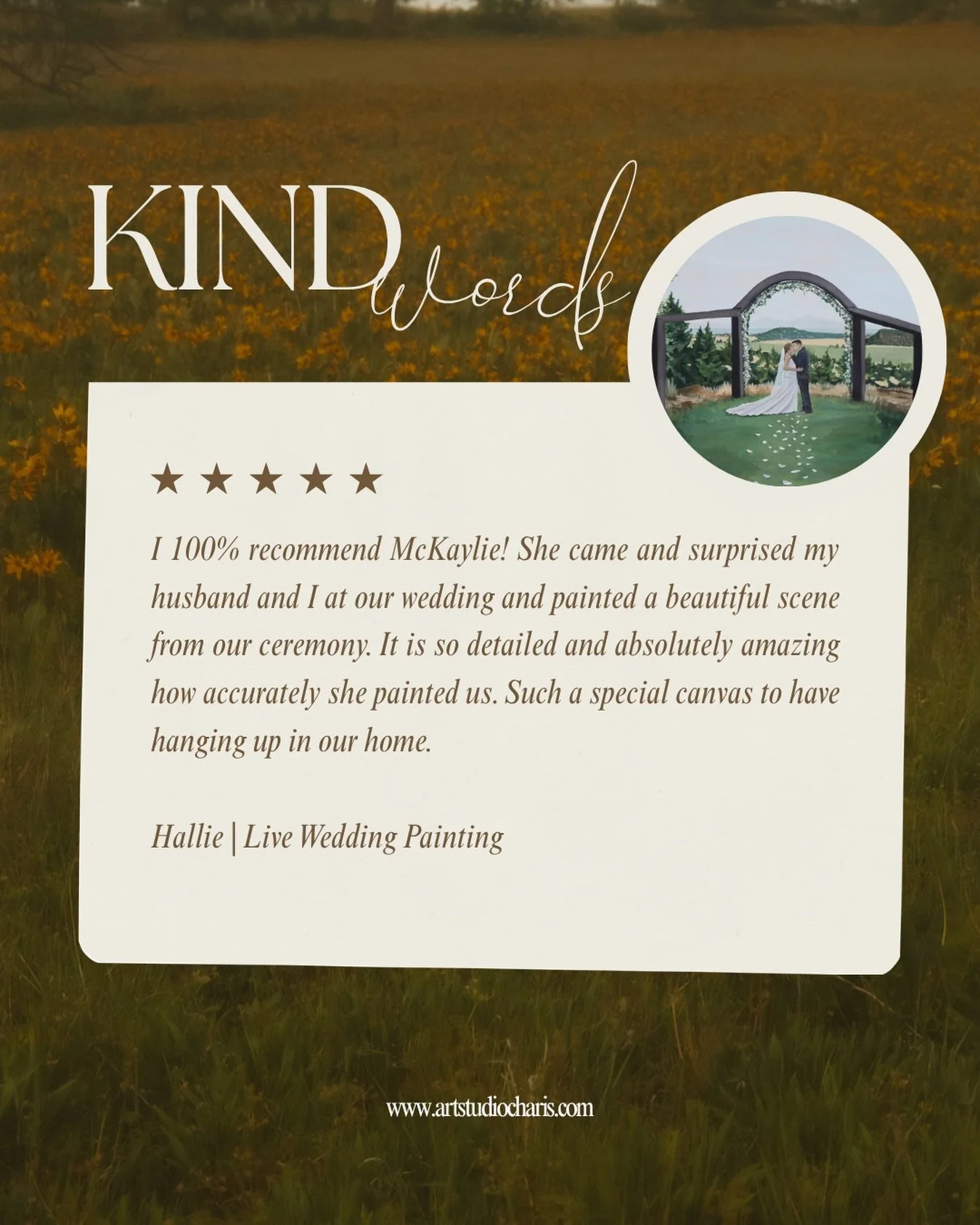 Kind words from one of my sweet clients 🤗 

It&rsquo;s such an honor to be trusted with capturing a wedding day on canvas, and even more special knowing the finished painting gets to become a part of their home and story. 

#liveweddingpainter #cent