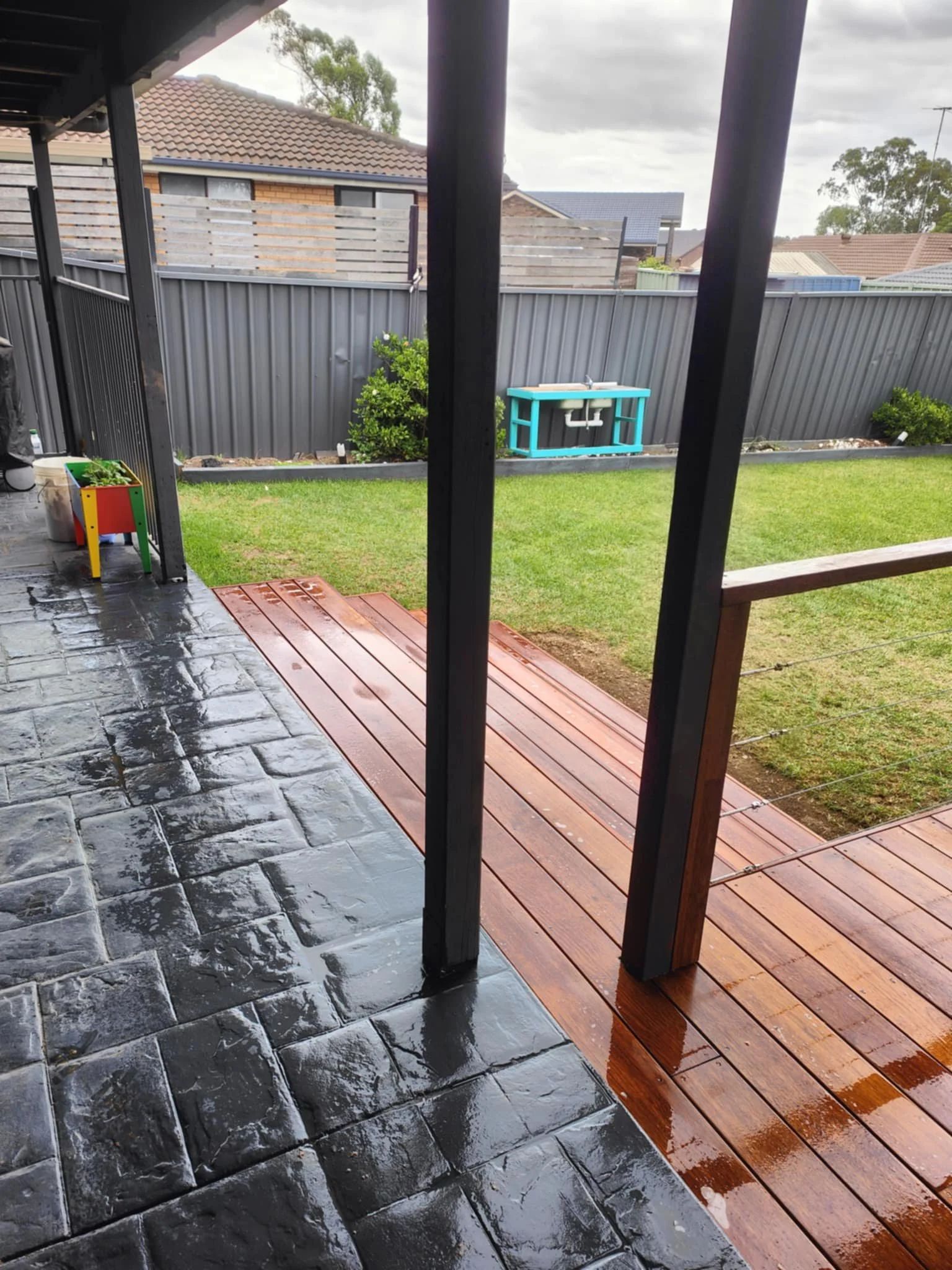 Timber decking and step extension. Merbau decking steps. Local penrith deck builder. 