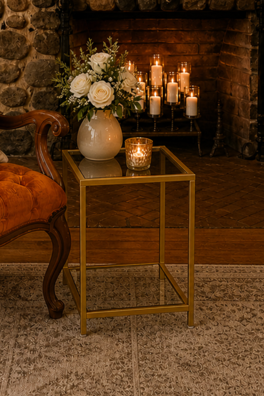 Gold Metal & Glass Top End Table