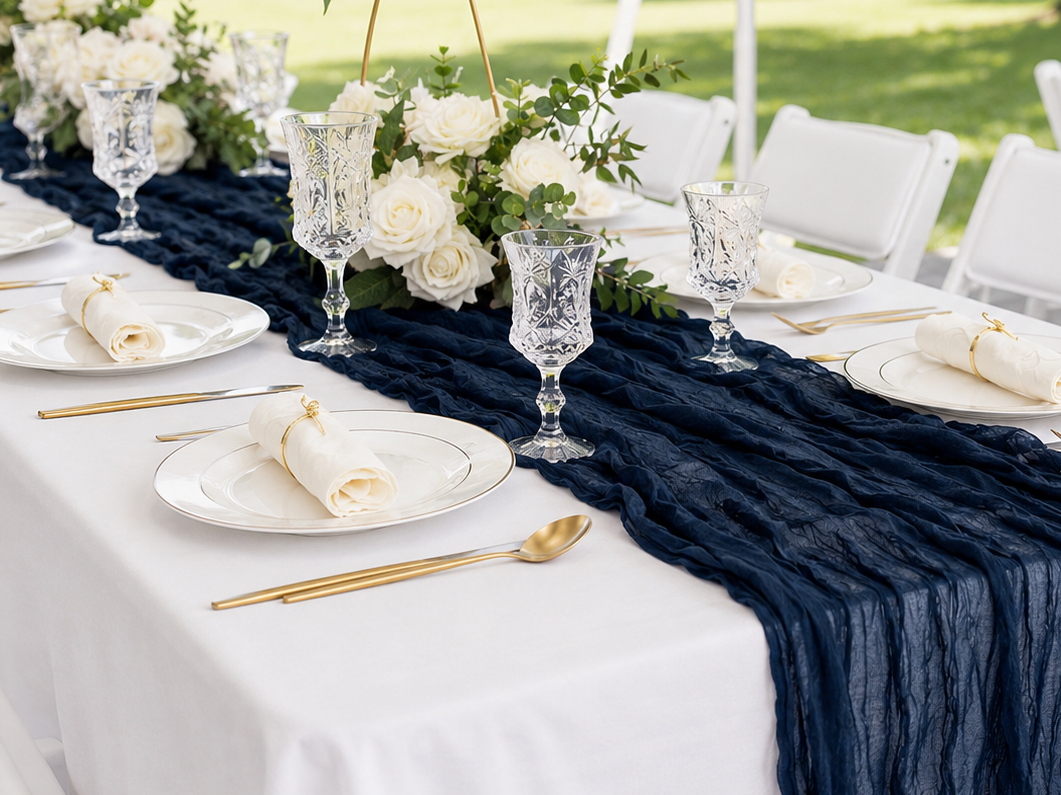 Navy Blue Chiffon Table Runner