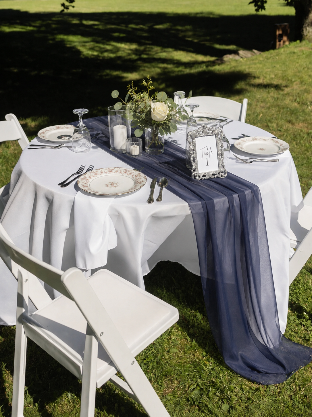 Navy Blue Chiffon Table Runner