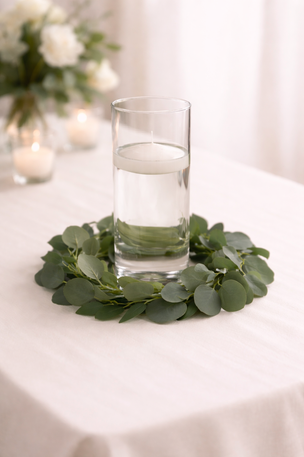 Floating Candle Cylinder Vase with Eucalyptus Accent