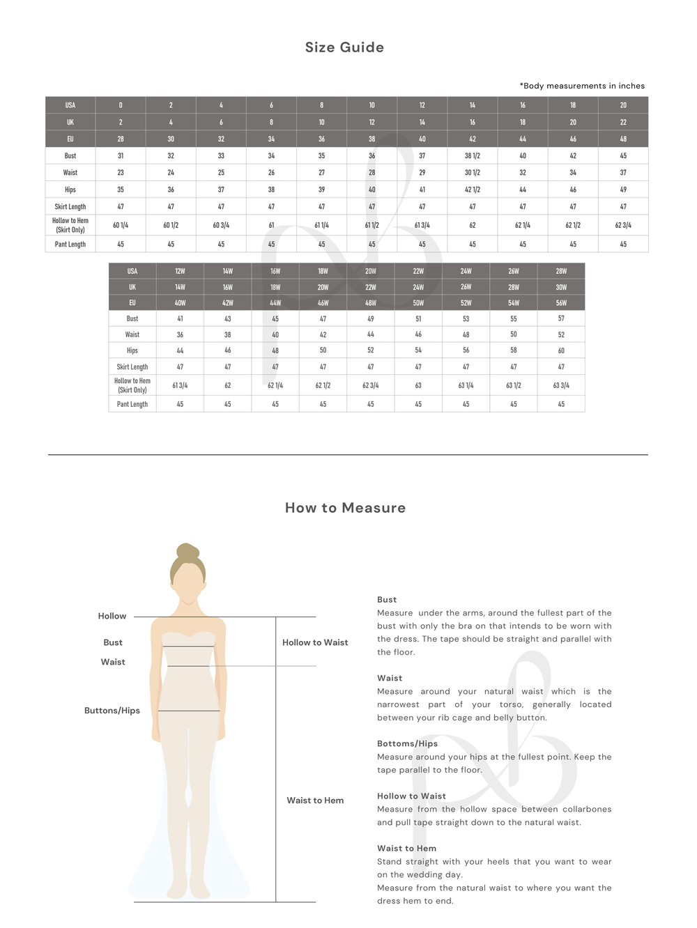 Size Chart — Premium Bridal Portal.