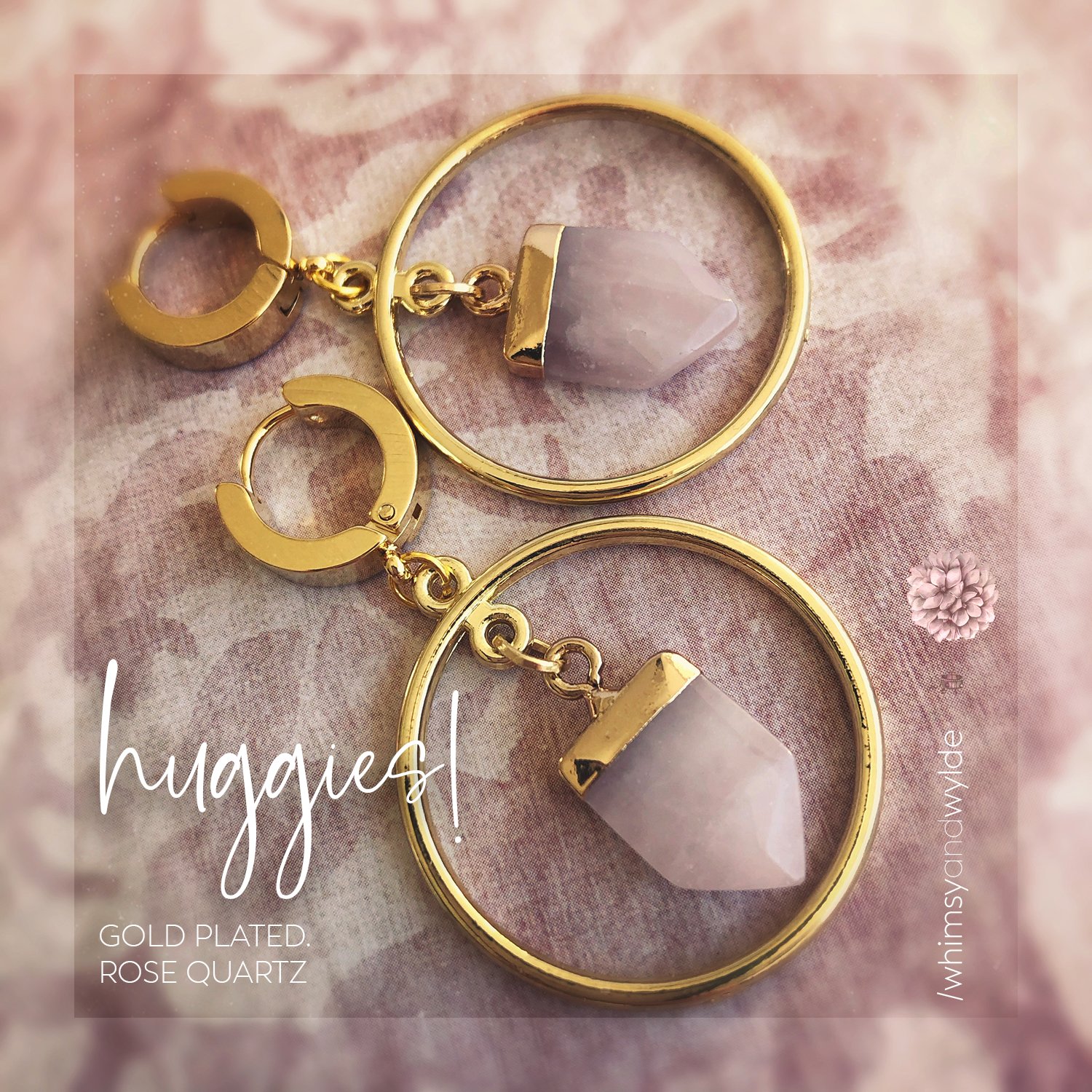 Gold plated huggies with Rose Quartz arrows