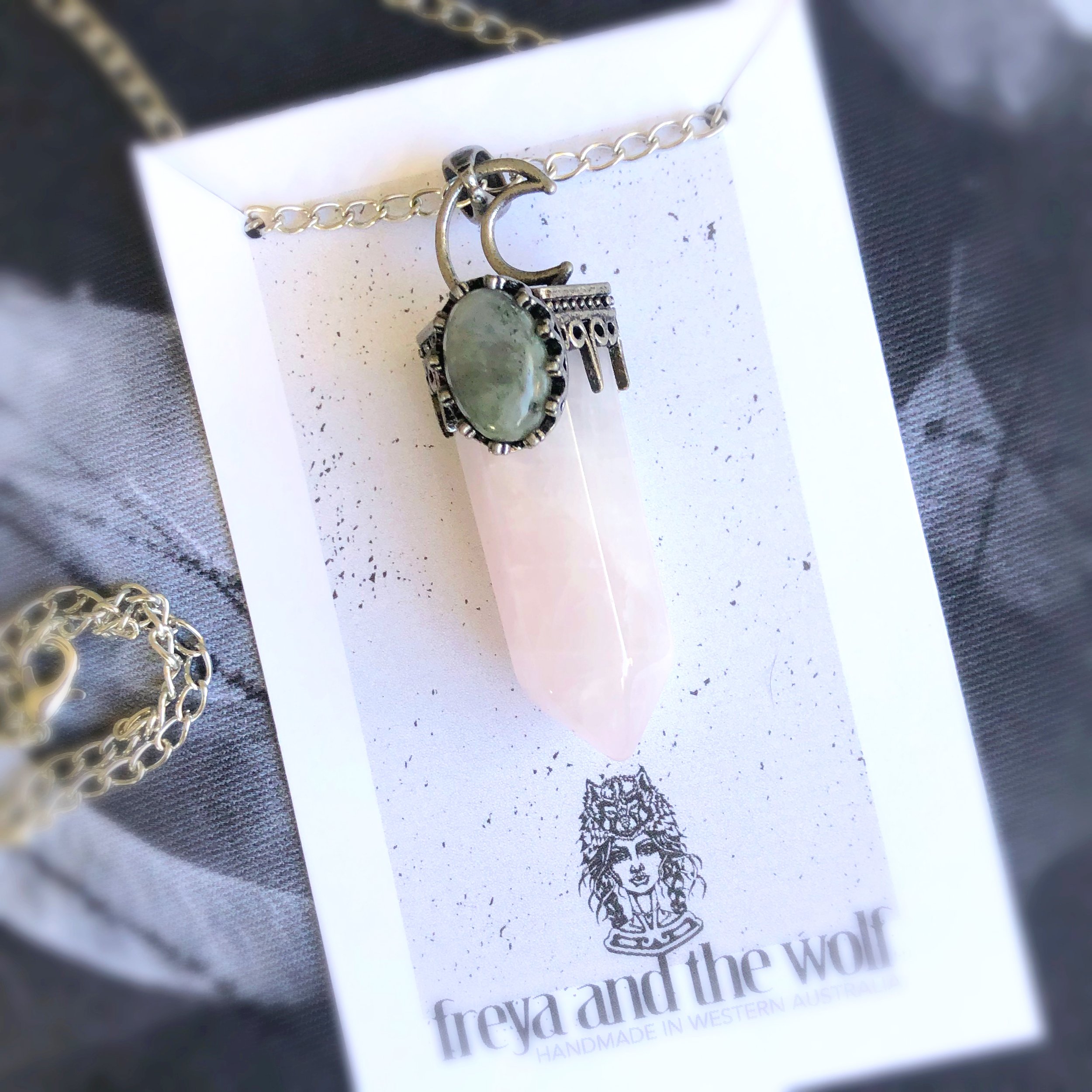 ROSE QUARTZ AND LABRADORITE PENDANT