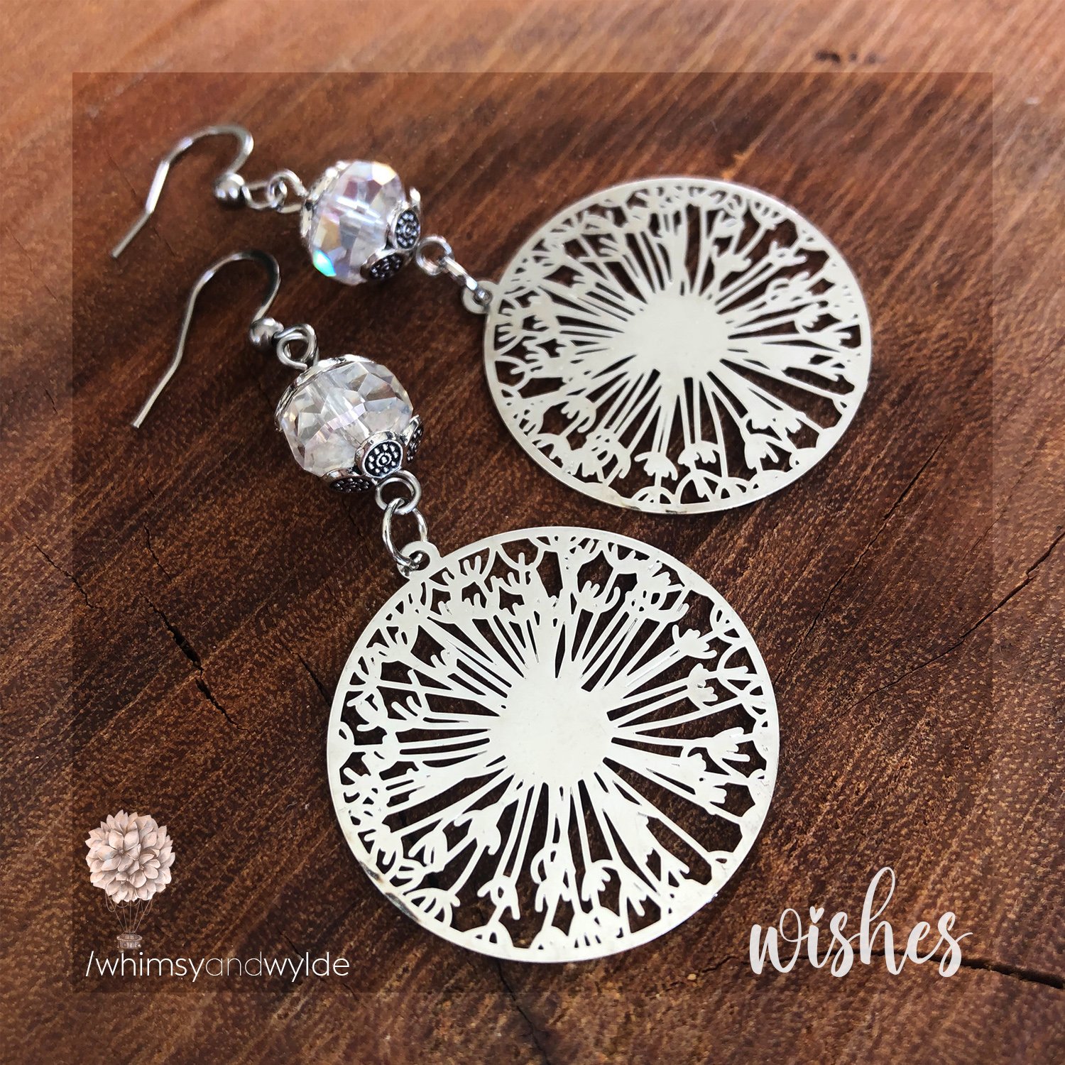 Dandelion laser cut alloy metal with clear Austrian Crystals