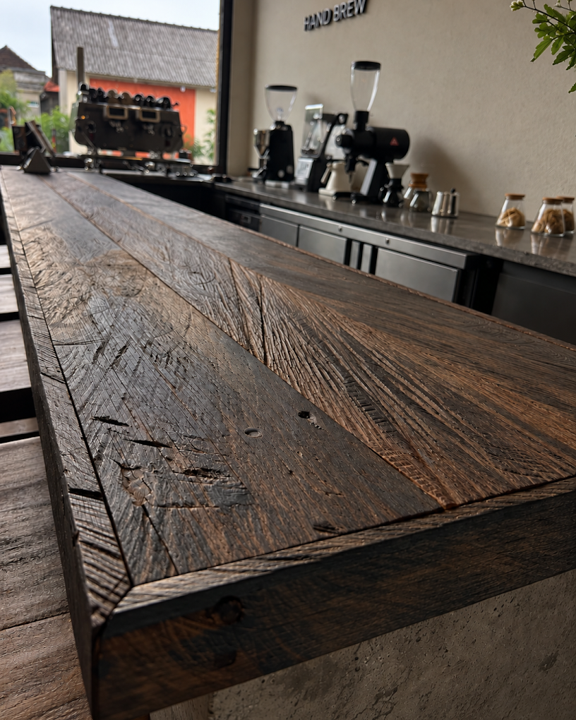 Installed reclaimed Ulin countertop
