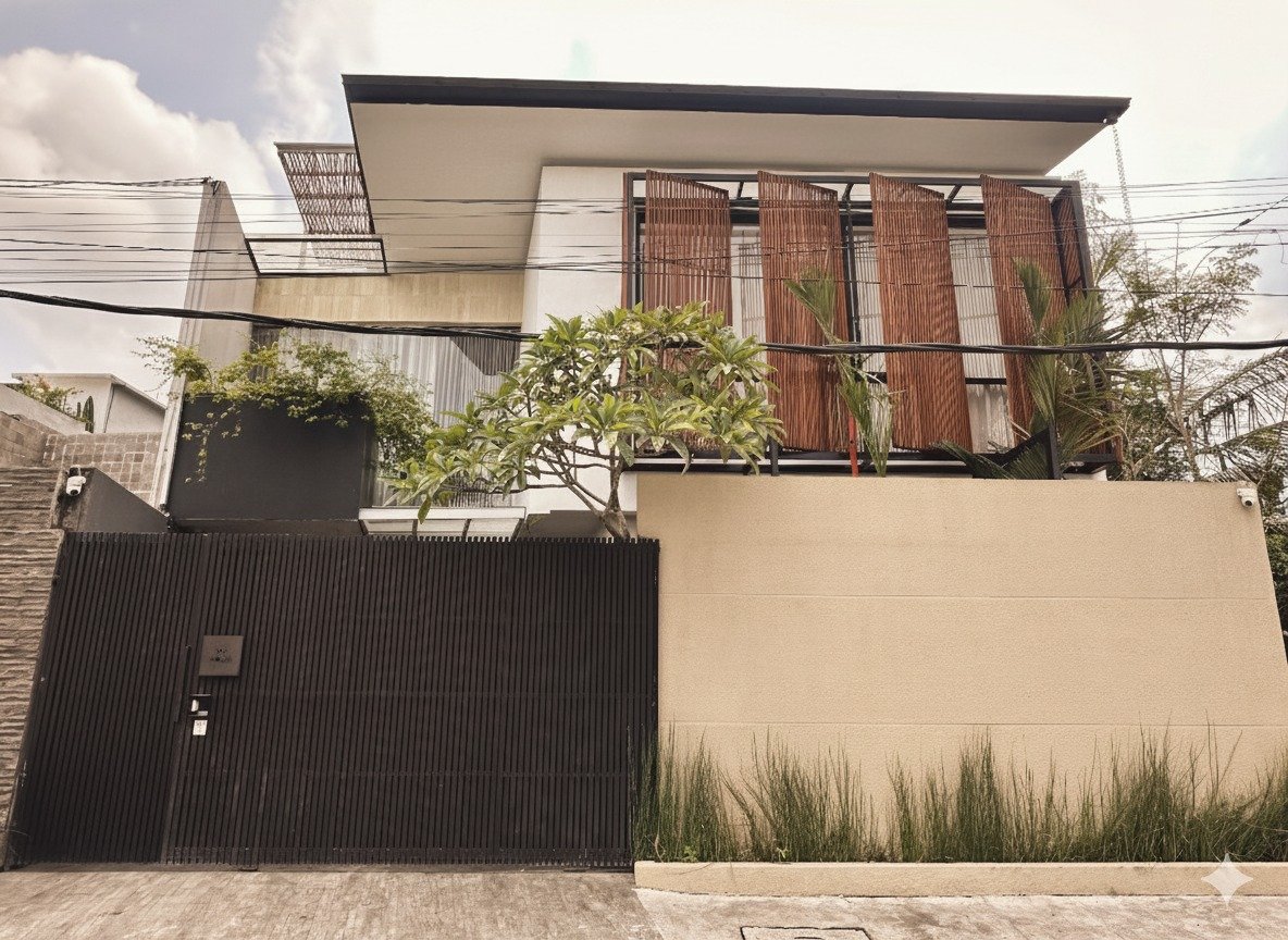 We're thrilled to showcase this stunning townhouse, featuring exquisite slated panels (kisi-kisi) for window sunshading, expertly provided by @Naturanexa. These beautiful, functional elements are crafted from reclaimed wood, adding a touch of natural