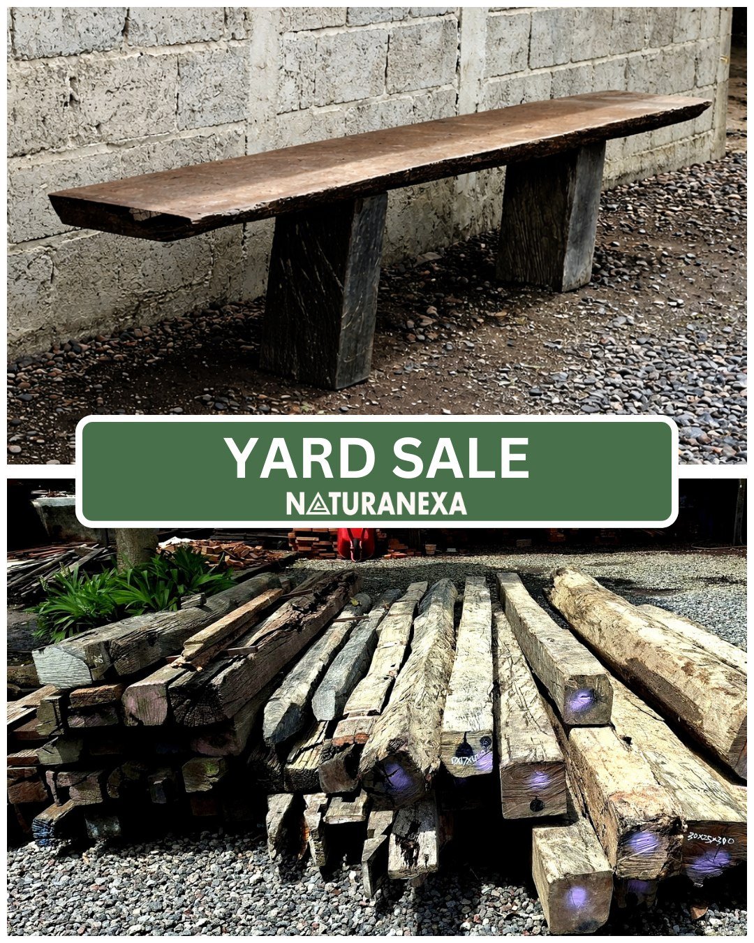 Yard Sale vibes at Naturanexa 🪵🔥 Raw beams &amp; boards ready to go!

At Naturanexa, every piece of reclaimed ironwood has already lived a first life&mdash;supporting homes, weathering seasons, carrying weight without complaining. Now it&rsquo;s ba