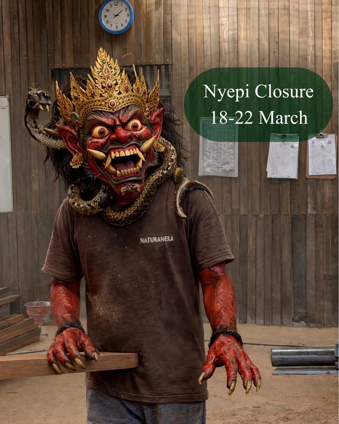 Even in the workshop, some spirits make an appearance&hellip; 👹

As Bali prepares for the sacred silence of Nyepi, we take a moment to pause, reflect, and respect the island&rsquo;s traditions.

Naturanexa will be closed from 18&ndash;22 March as ou