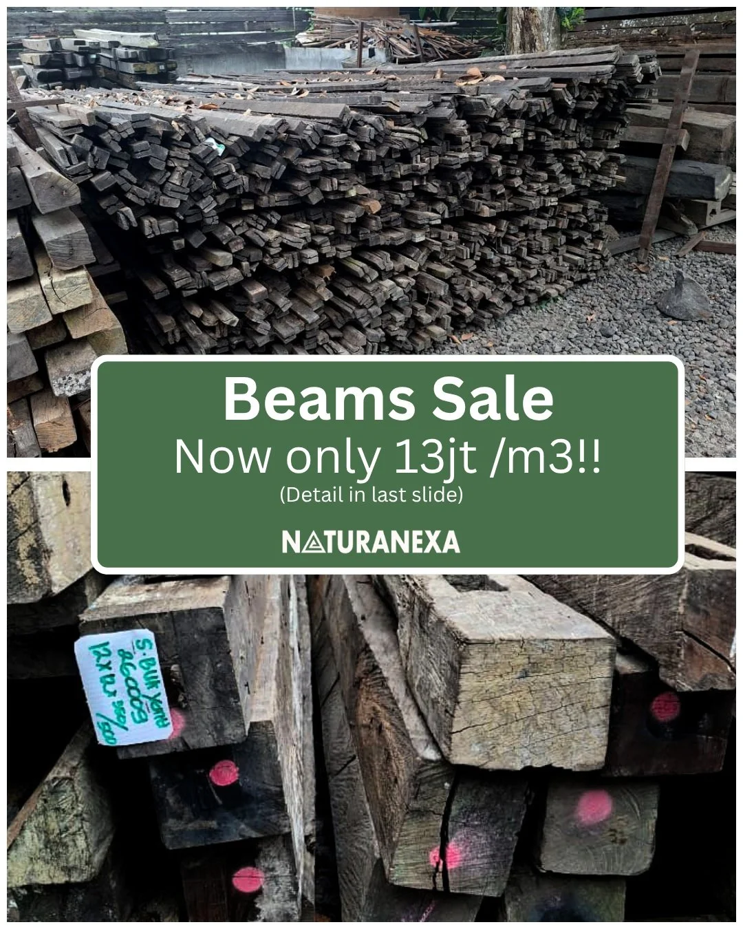 Most reclaimed ironwood never even reaches the market.

The best pieces are taken early &mdash; by people who know.

This batch didn&rsquo;t go straight to private projects.

Decades-old beams. Dense. Stable. Irreplaceable.
Now at 13jt/m&sup3; (from 