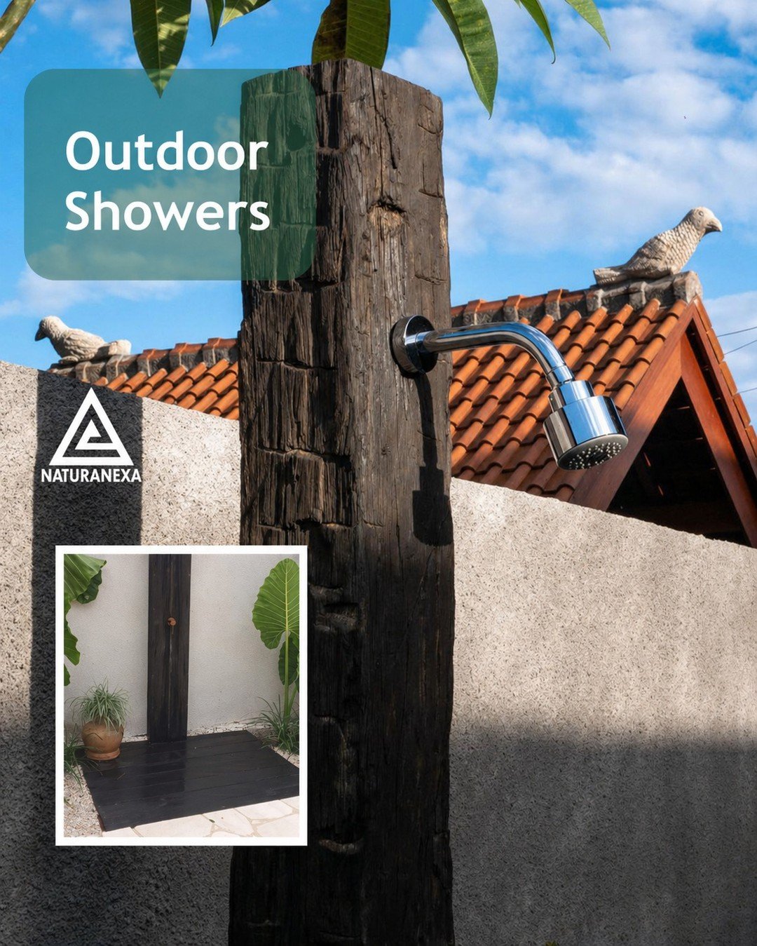 A garden can look good. Or it can feel like a place.
An outdoor shower changes that.

More than a function, it becomes part of the experience &mdash;
a pause between indoors and nature.

Built with reclaimed ironwood, each piece carries texture, dept