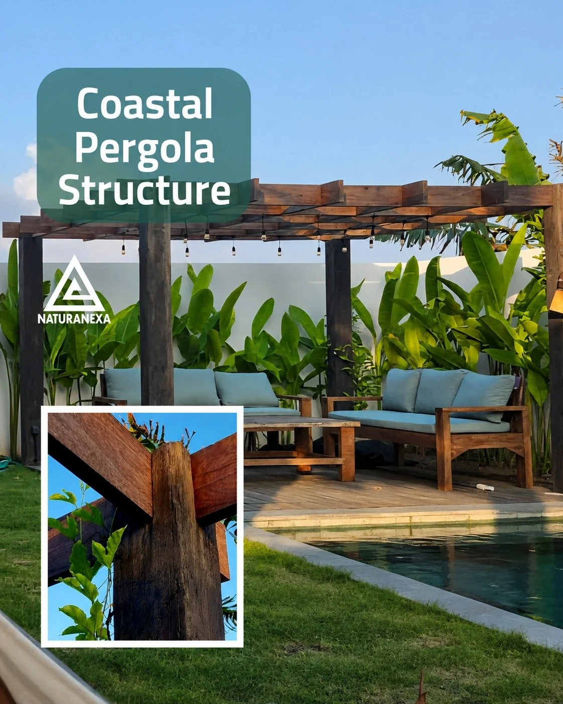 A pergola does more than create shade. It shapes the atmosphere of an outdoor space.

This reclaimed ironwood pergola combines the strength of old ulin beams with the warmth and character that only time can create. Built for coastal living, tropical 