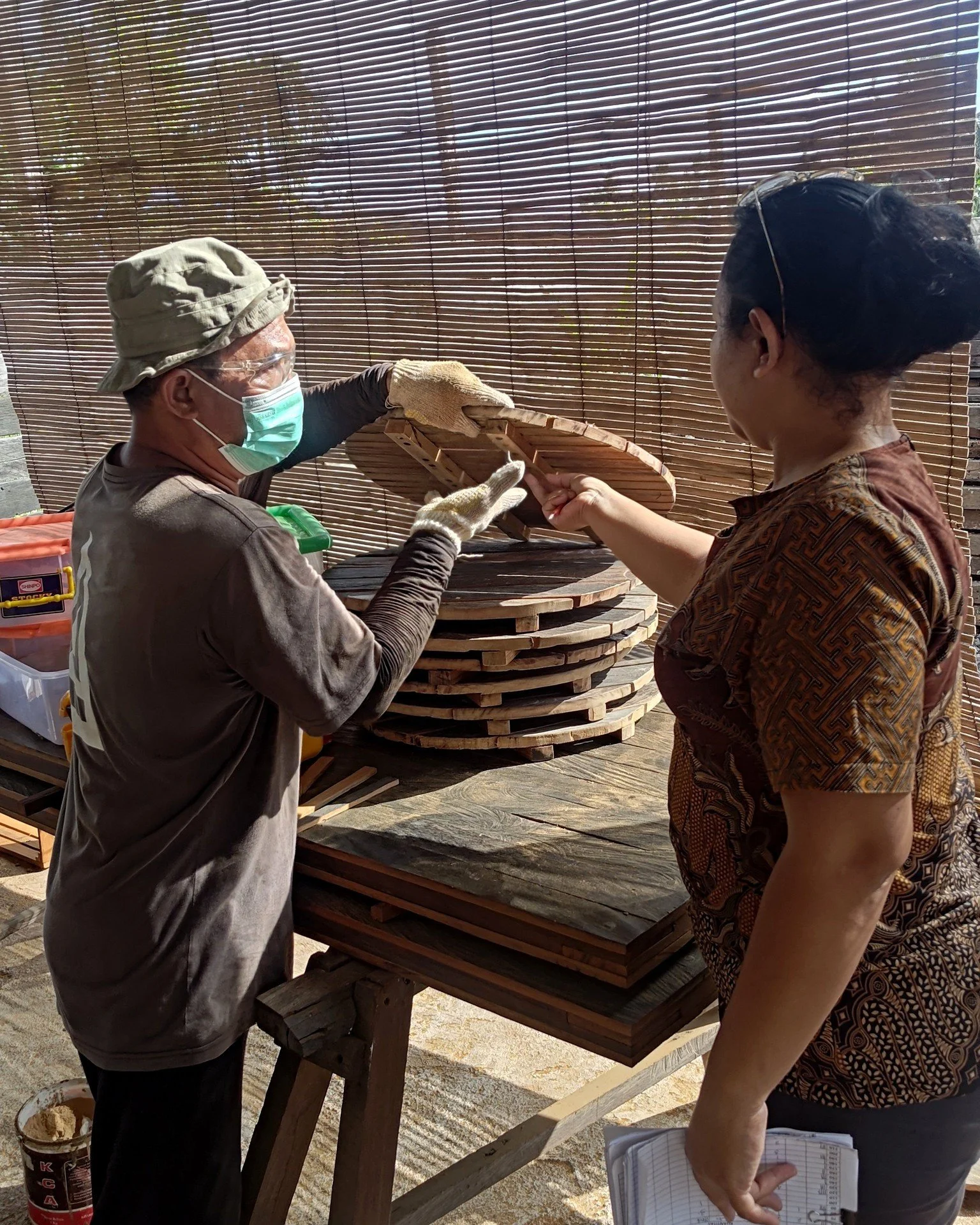 The most important meeting in this project didn't happen in an office.
It happened here.
In the workshop.
Standing beside the people building the piece.

Because drawings can explain dimensions. Samples can explain colour. But neither can explain the