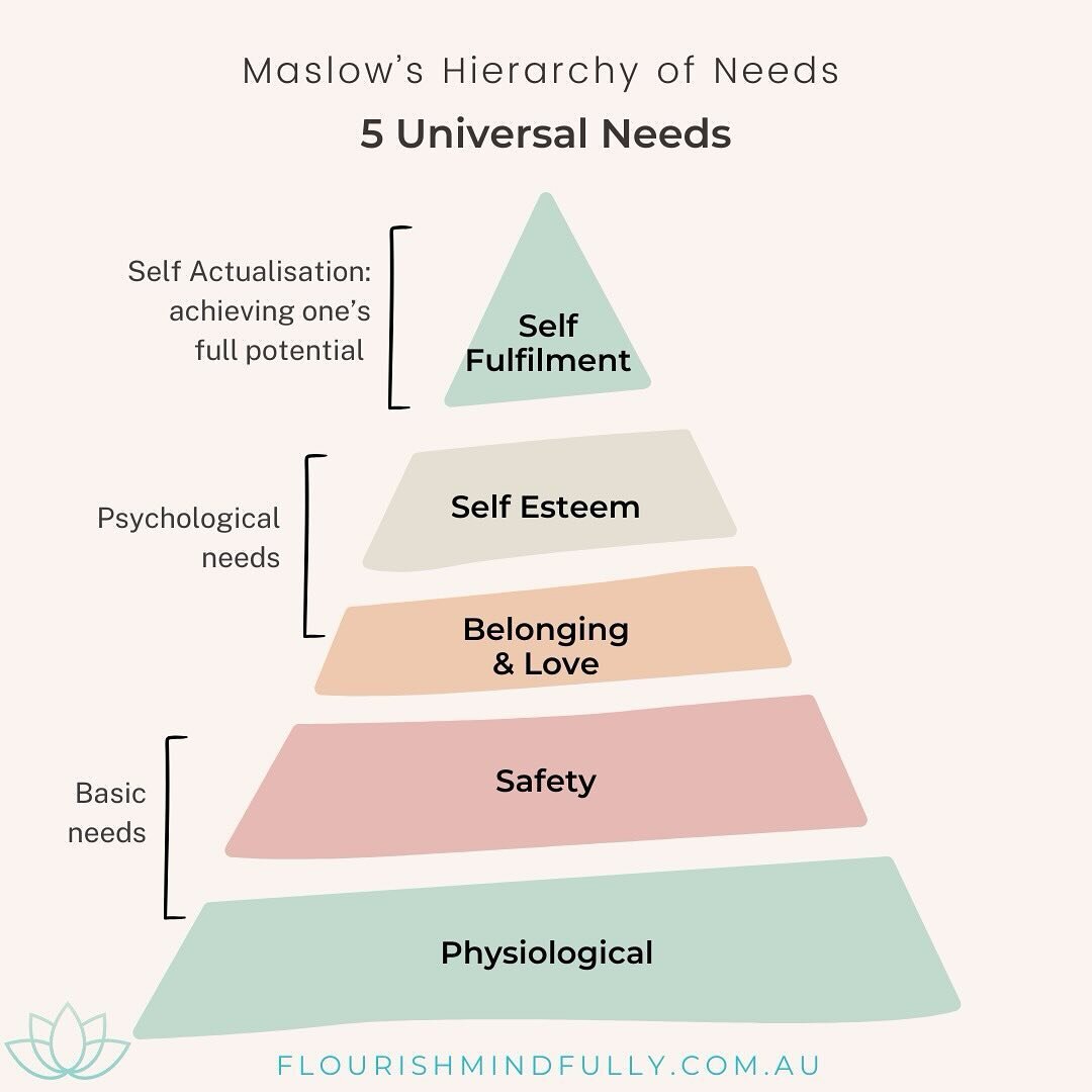 MASLOW&rsquo;S HIERARCHY OF NEEDS

Once our basic needs of food and shelter are met, in order for us to survive, our need for belonging and love is the most important emotional and psychological need. This aligns with attachment theory where a psycho