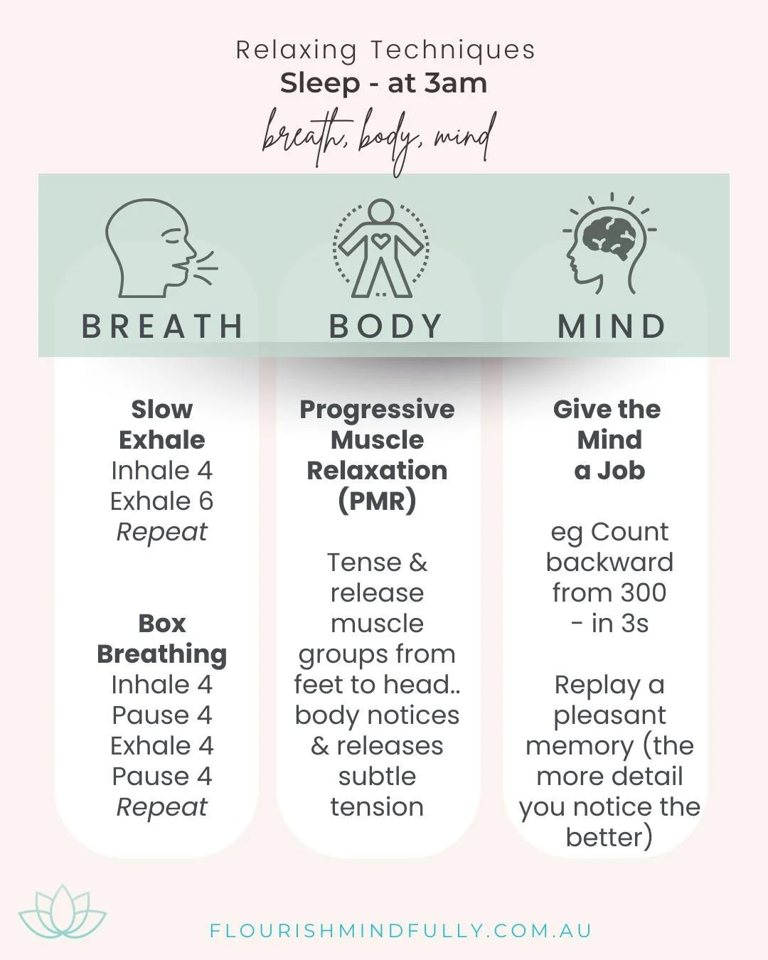 🌙 Read more on my blog on sleep (link in bio) &lsquo;Why do I wake at 3am? And what helps?&rsquo;

Rather than wrestling with thoughts, start with the body first. 🌿

Helpful relaxation practices may include:
🫁 slow breathing with longer exhales
📦