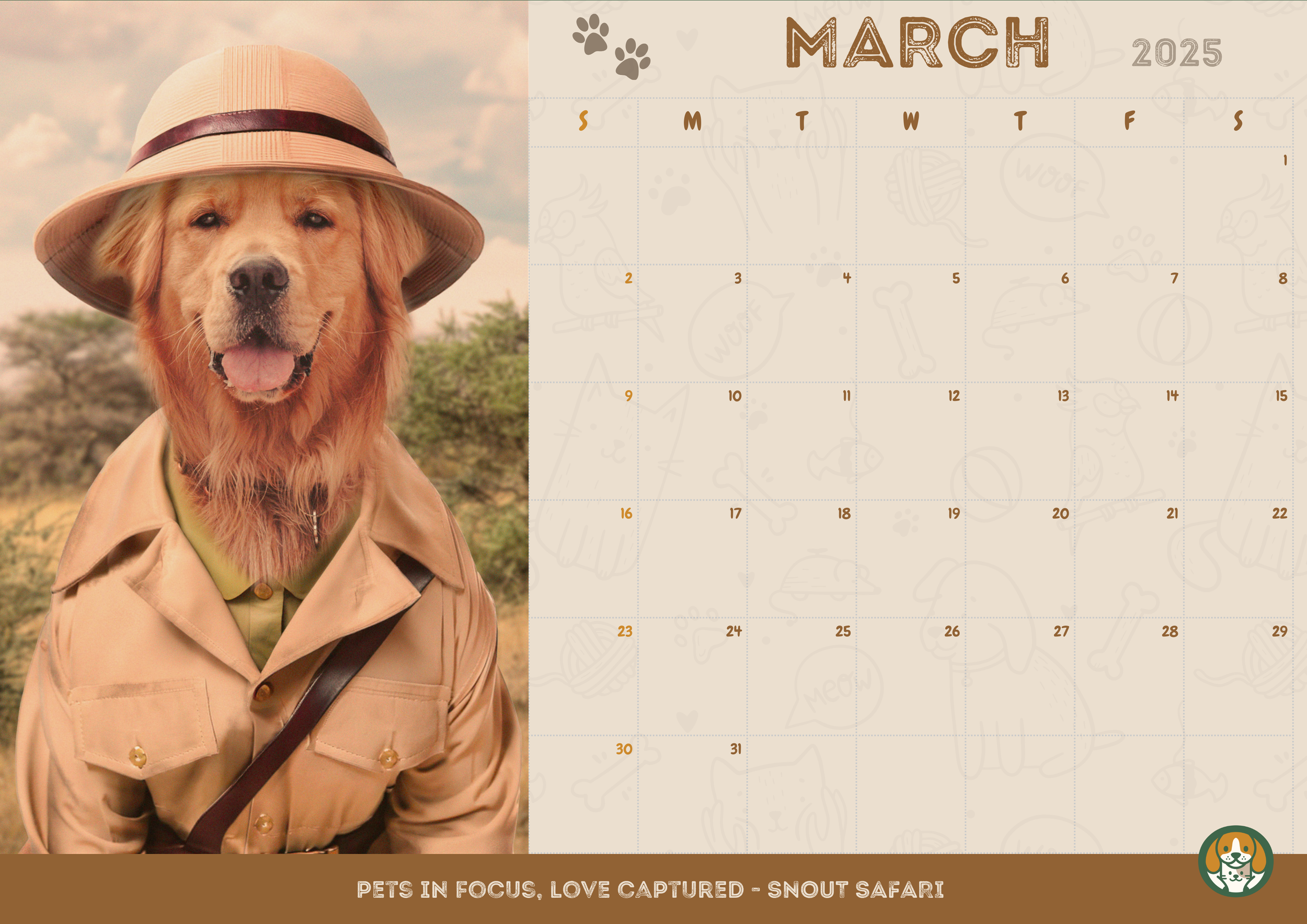Squad Wall Calendar (A4) - Snout Safari