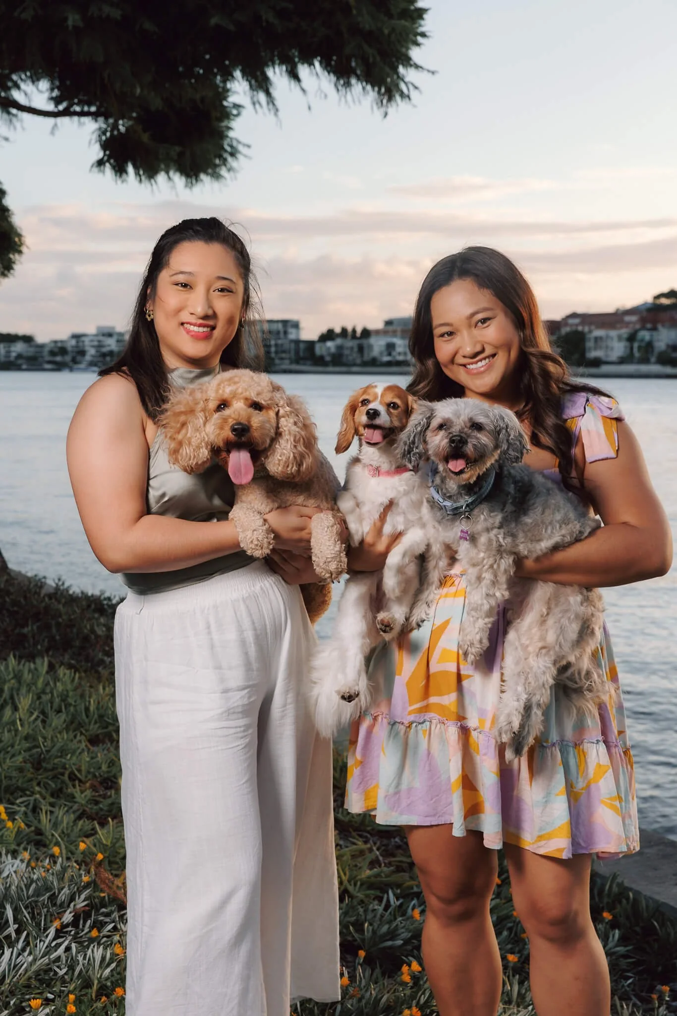 Sisters with their dogs