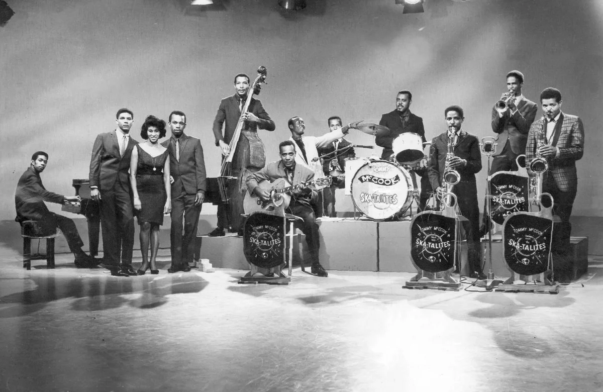 Black-and-white photo of the full band, The Skatalites