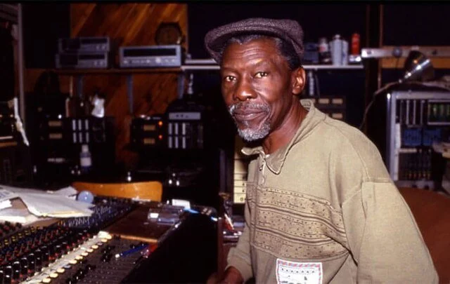 Coxsone Dodd portrait in his recording studio.