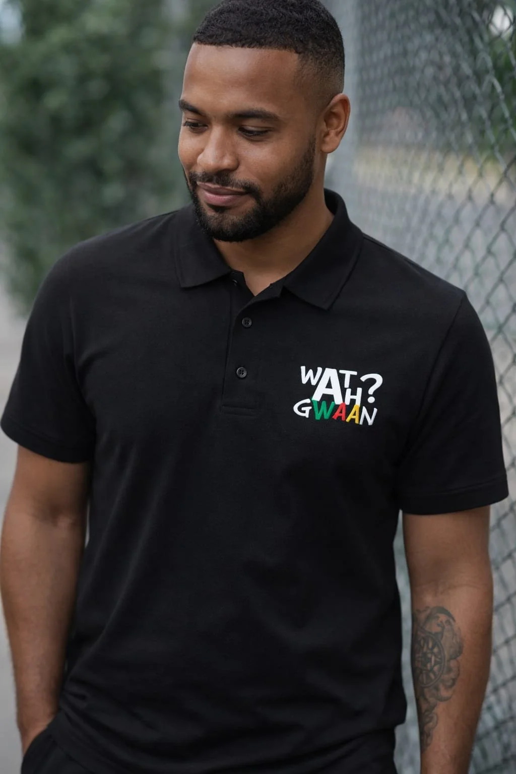 The ‘YIN’ Embroidered Organic Polo Black