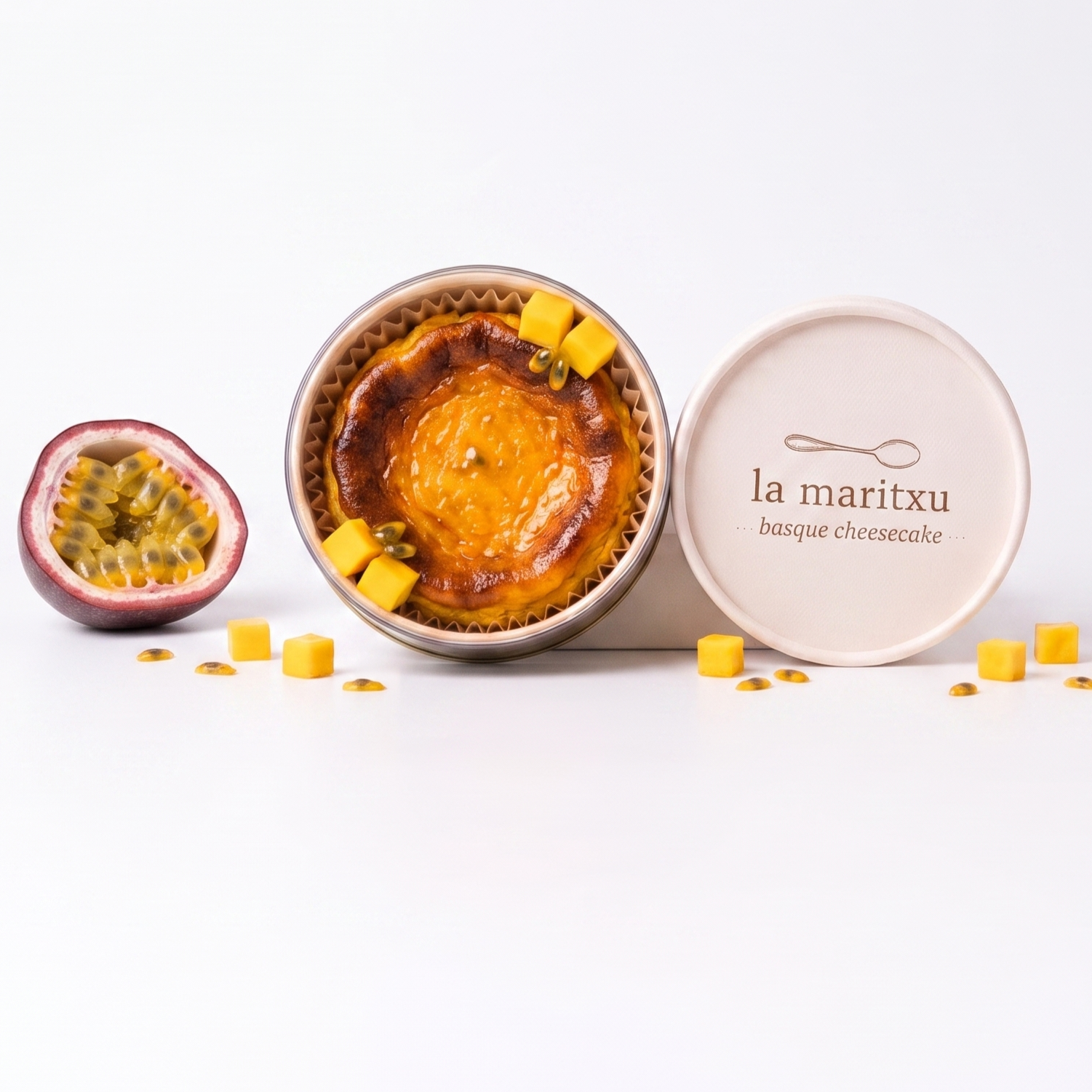 Medium Mango and Passion Fruit Basque Cheesecake 