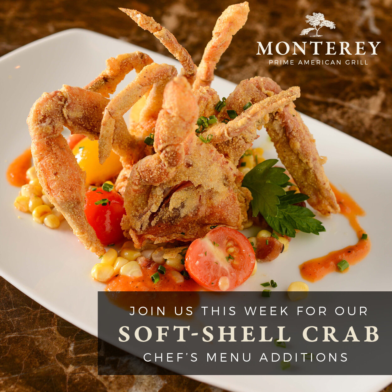 It's soft shell crab season - and we've got them! 🦀 Don't miss our delicious features this weekend while they last, from Executive Chef Andrew Pearce!