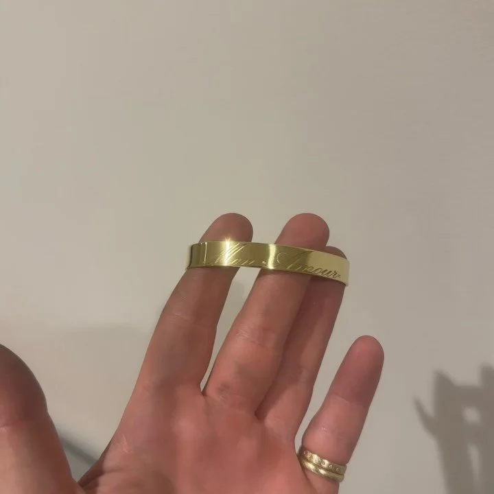 The Cuff - Solid gold, diamonds and custom engraving. 

Online now.