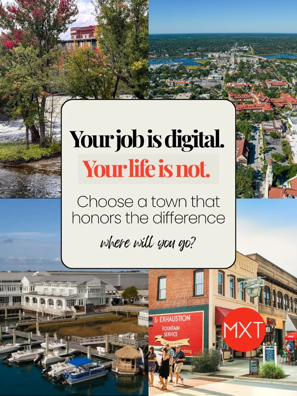 You can send emails from a porch swing. You know that, right? 🌿
Your job went digital. Your life didn't have to follow.
Somewhere there's a town with slower mornings, a Main Street worth walking, and neighbors who wave and invite you over, and it's 