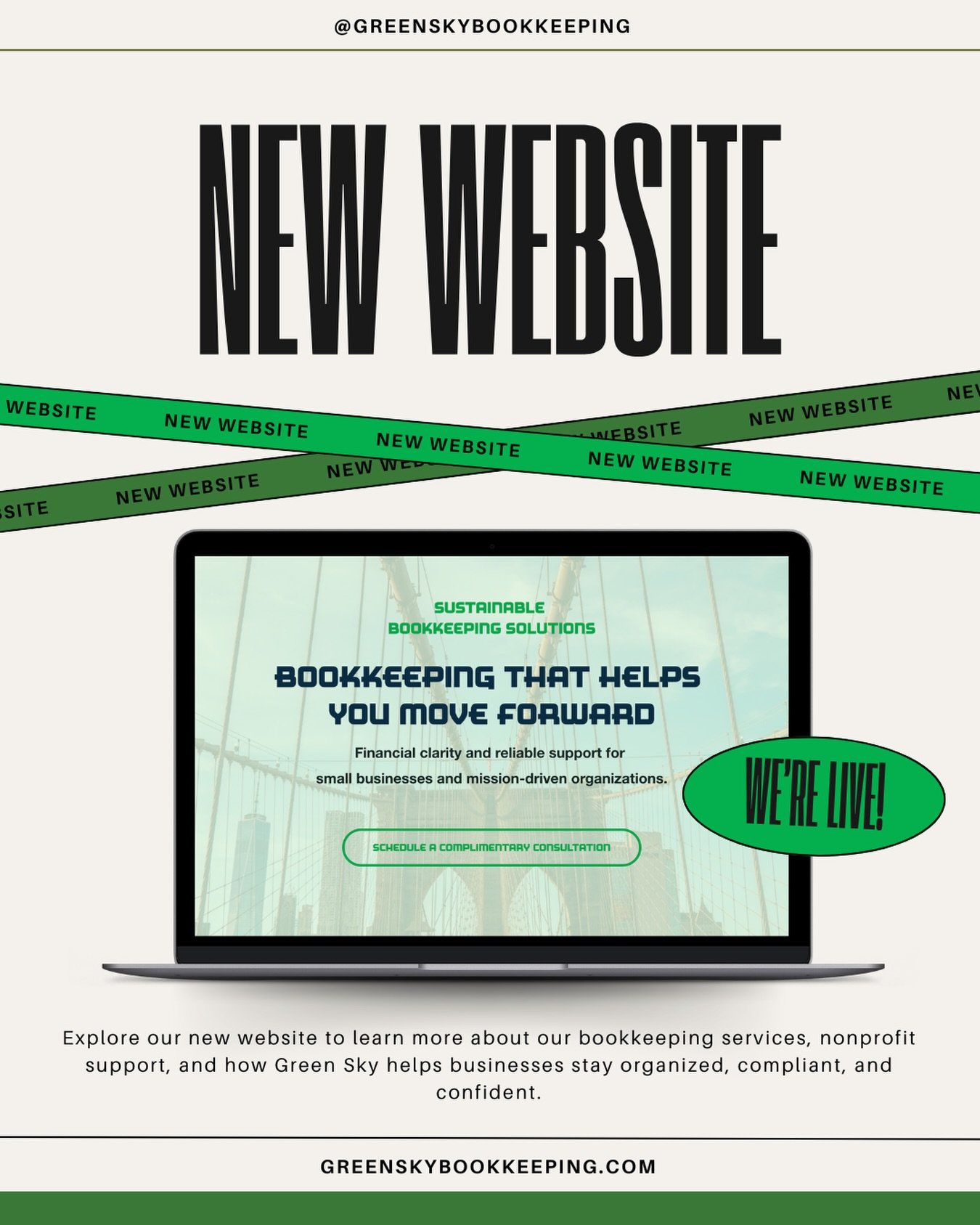 The new Green Sky Bookkeeping website is officially live! 🌿💻

Explore our services, learn how we support small businesses and nonprofits, and discover a more personal approach to bookkeeping.

Visit greenskybookkeeping.com to take a look and schedu