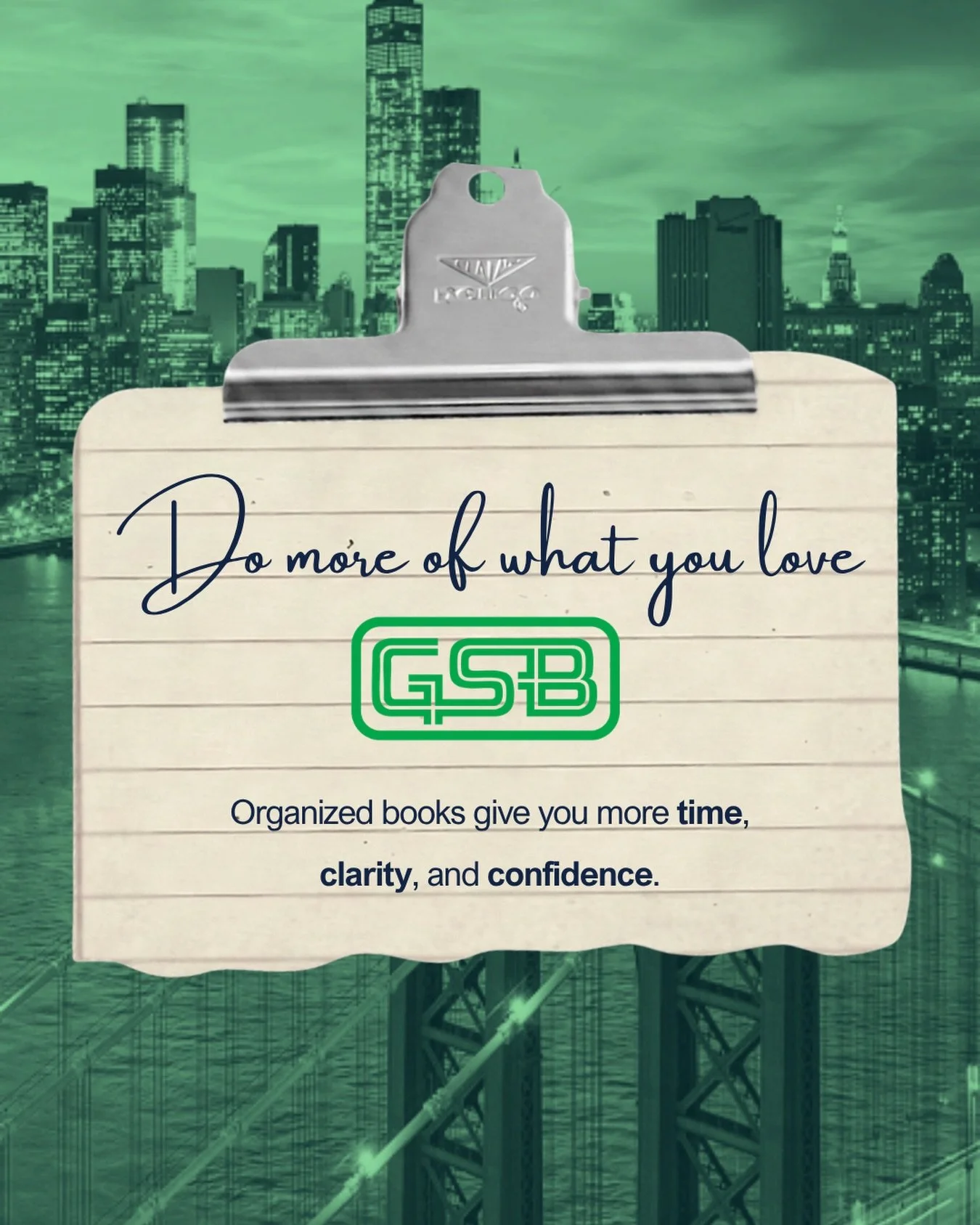 Clear books make room for what matters. 💚

Organized bookkeeping gives you the freedom to focus on growing your business, serving your clients, and doing what you do best.

Ready to spend less time stressing over your books? Schedule a free consulta