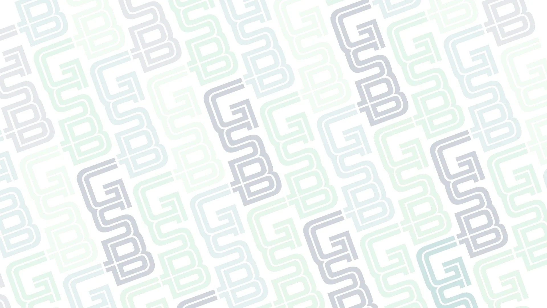 The image contains a repeating pattern of the letter G in different shades of green and purple on a white background.