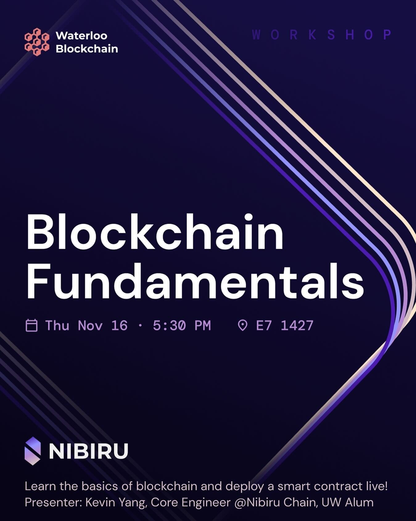 Learn how to deploy a smart contract live and the basics of blockchain! 🧑&zwj;💻

Presented by Kevin Yang, Core Engineer at Nibiru Chain, University of Waterloo Alumnus

Link in bio!

📅 Date: November 16, 2023 
🕠 Time: 5:30 PM (ET) 
📍 Location: E