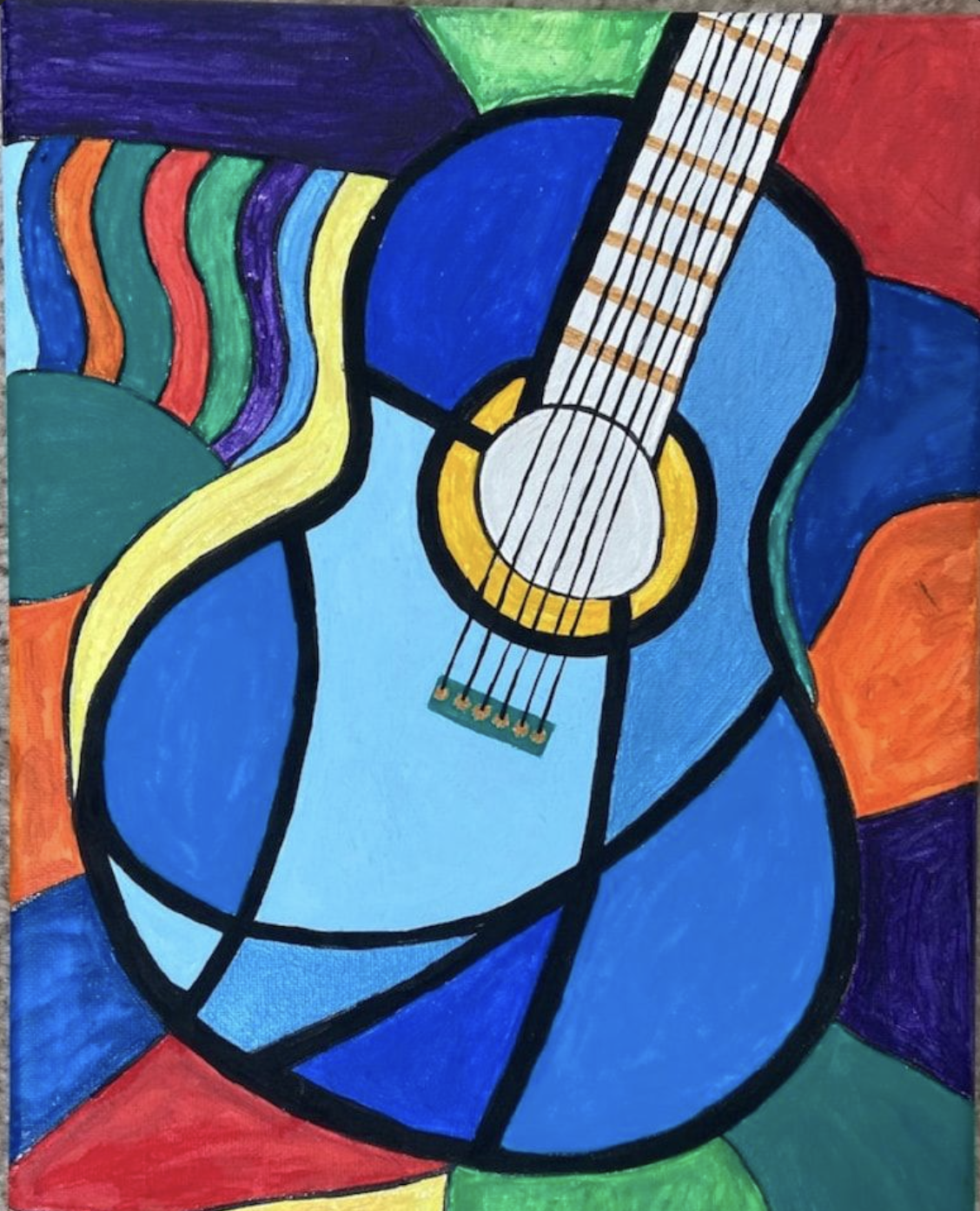 Picasso's Guitar in Oil Pastels 